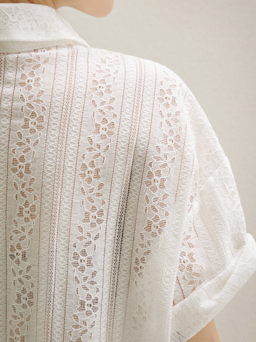シースルーボタンベーシック刺繍半袖ブラウス | 詳細画像20