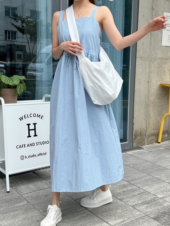 ドローストリングバックゴムスリムロングキャミワンピース | 詳細画像19