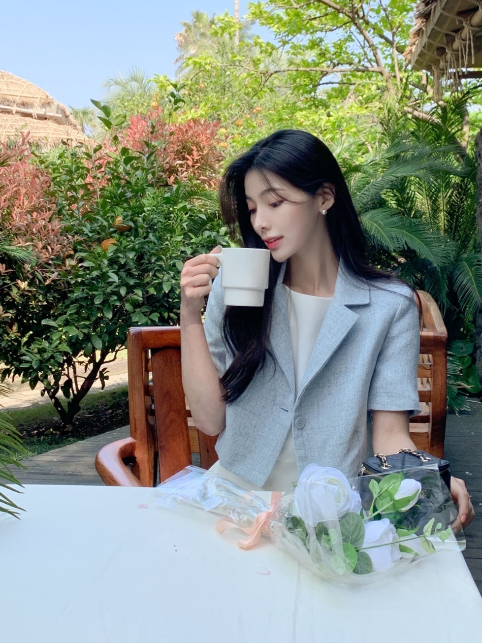 ボタンカラーベーシッククロップド半袖ジャケット | 詳細画像12