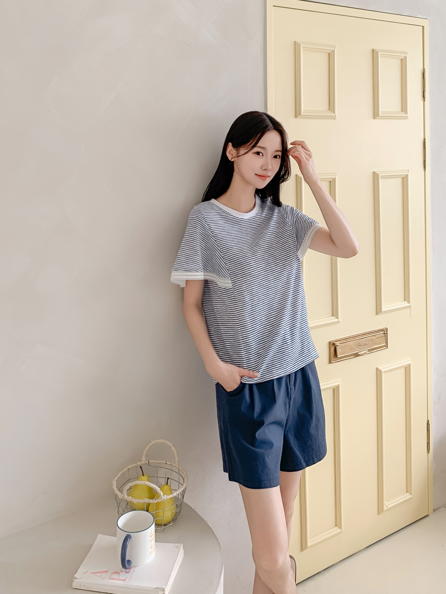 コンビ配色ラウンドネックルーズ半袖ボーダーTシャツ | 詳細画像2