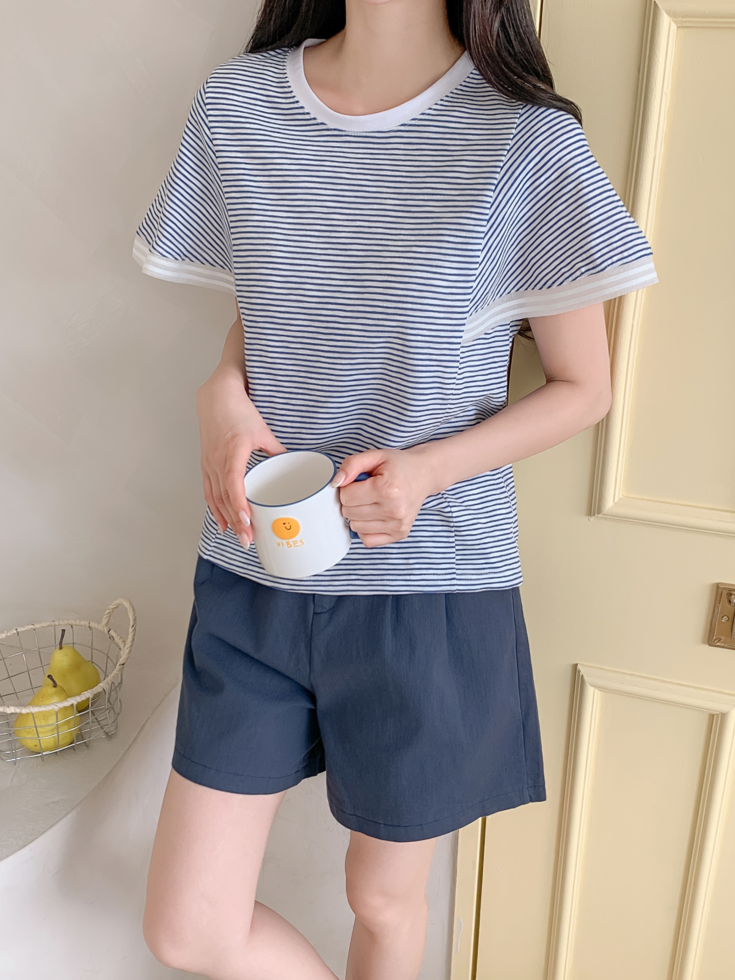 コンビ配色ラウンドネックルーズ半袖ボーダーTシャツ | 詳細画像4