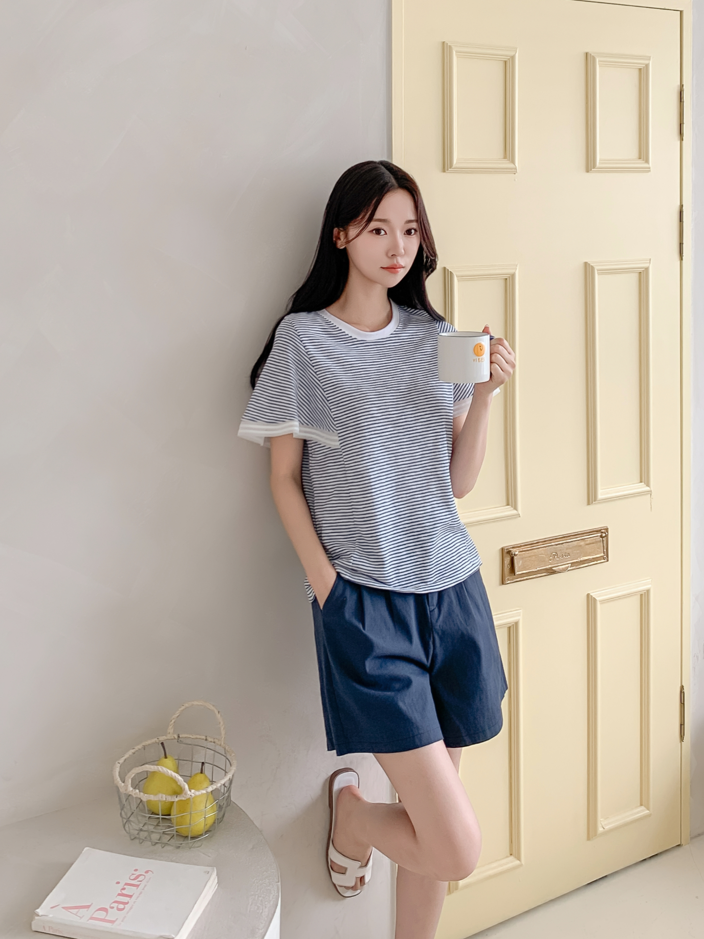 コンビ配色ラウンドネックルーズ半袖ボーダーTシャツ | 詳細画像5
