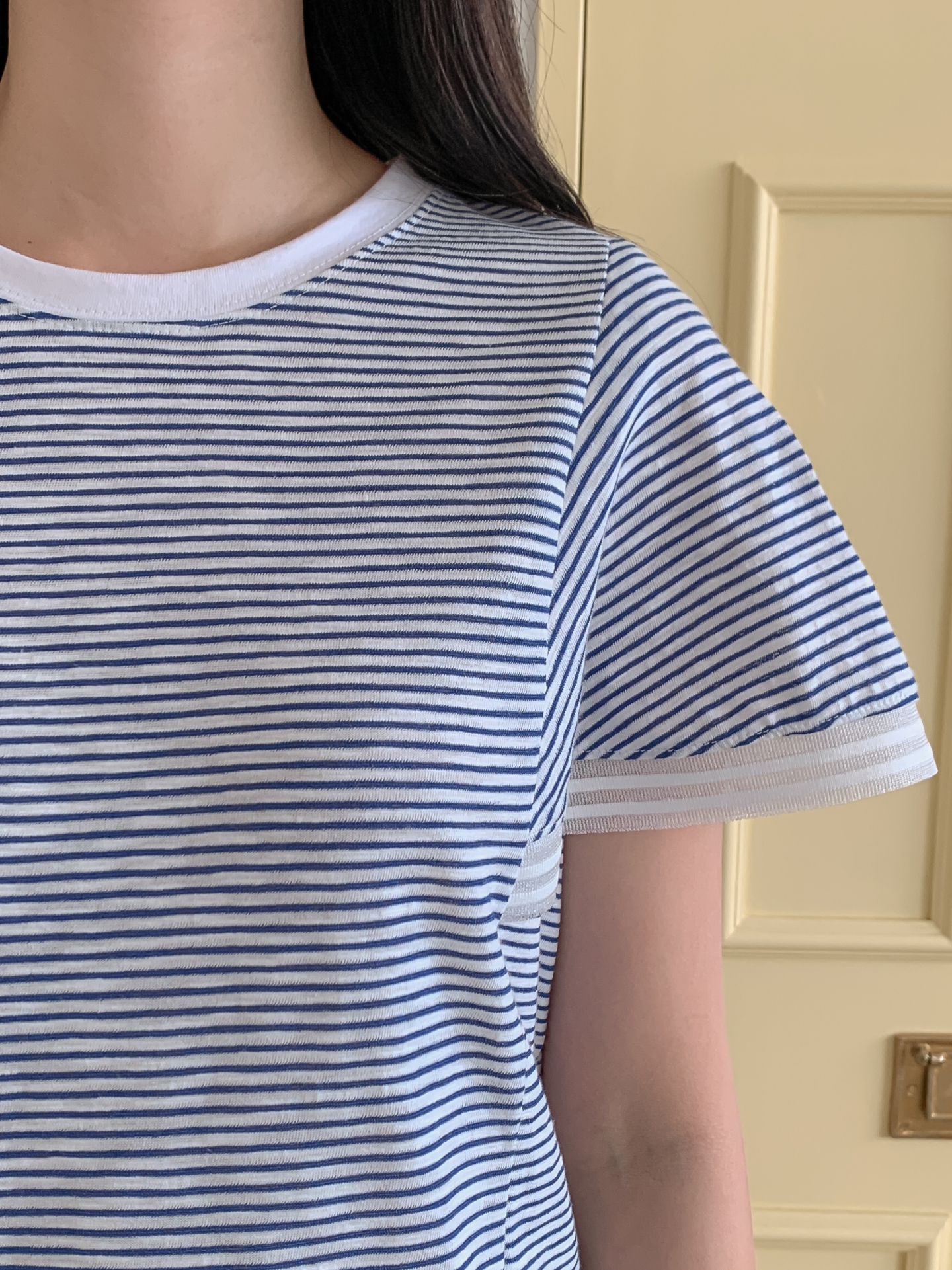 コンビ配色ラウンドネックルーズ半袖ボーダーTシャツ | 詳細画像8