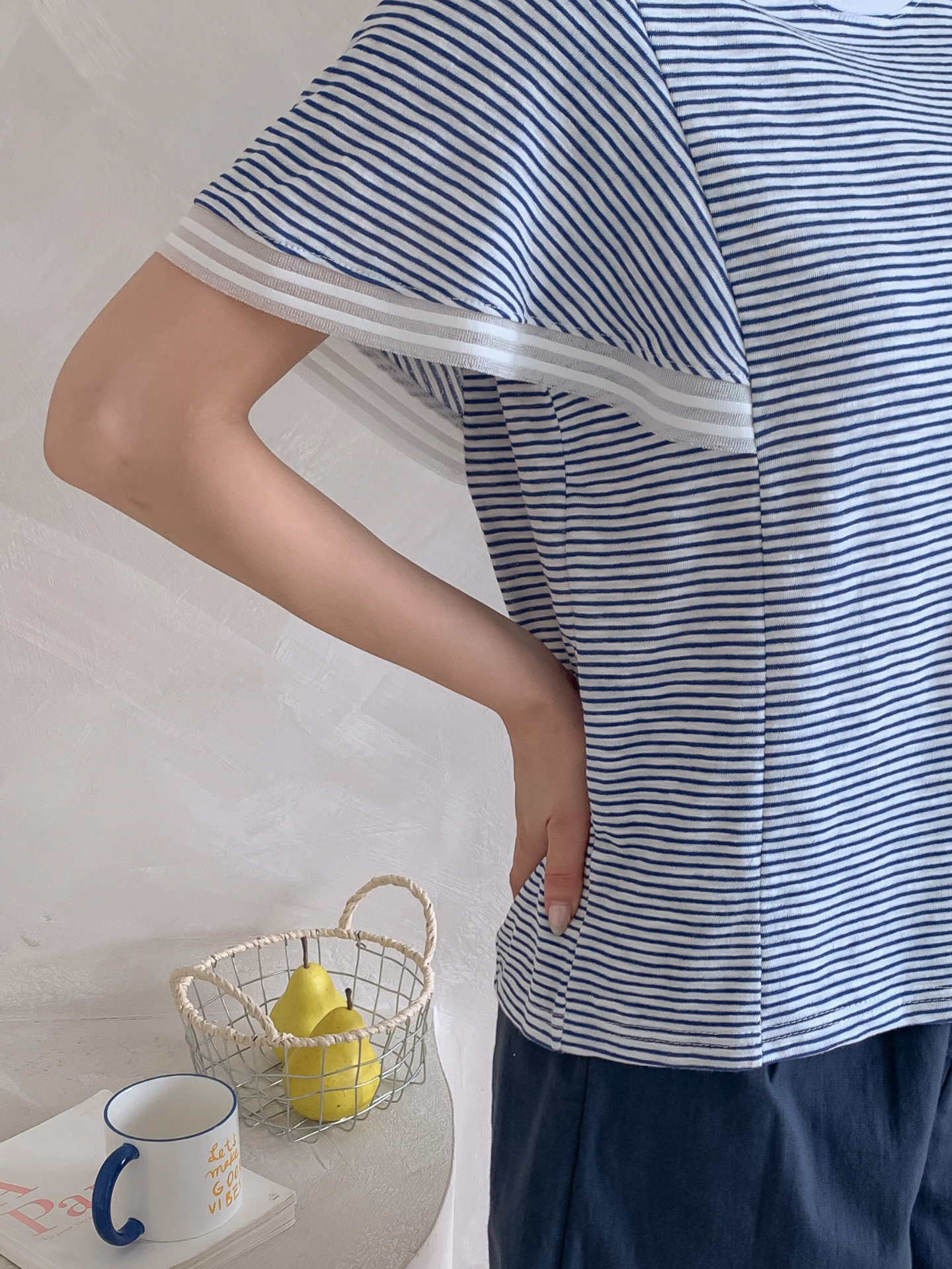 コンビ配色ラウンドネックルーズ半袖ボーダーTシャツ | 詳細画像10