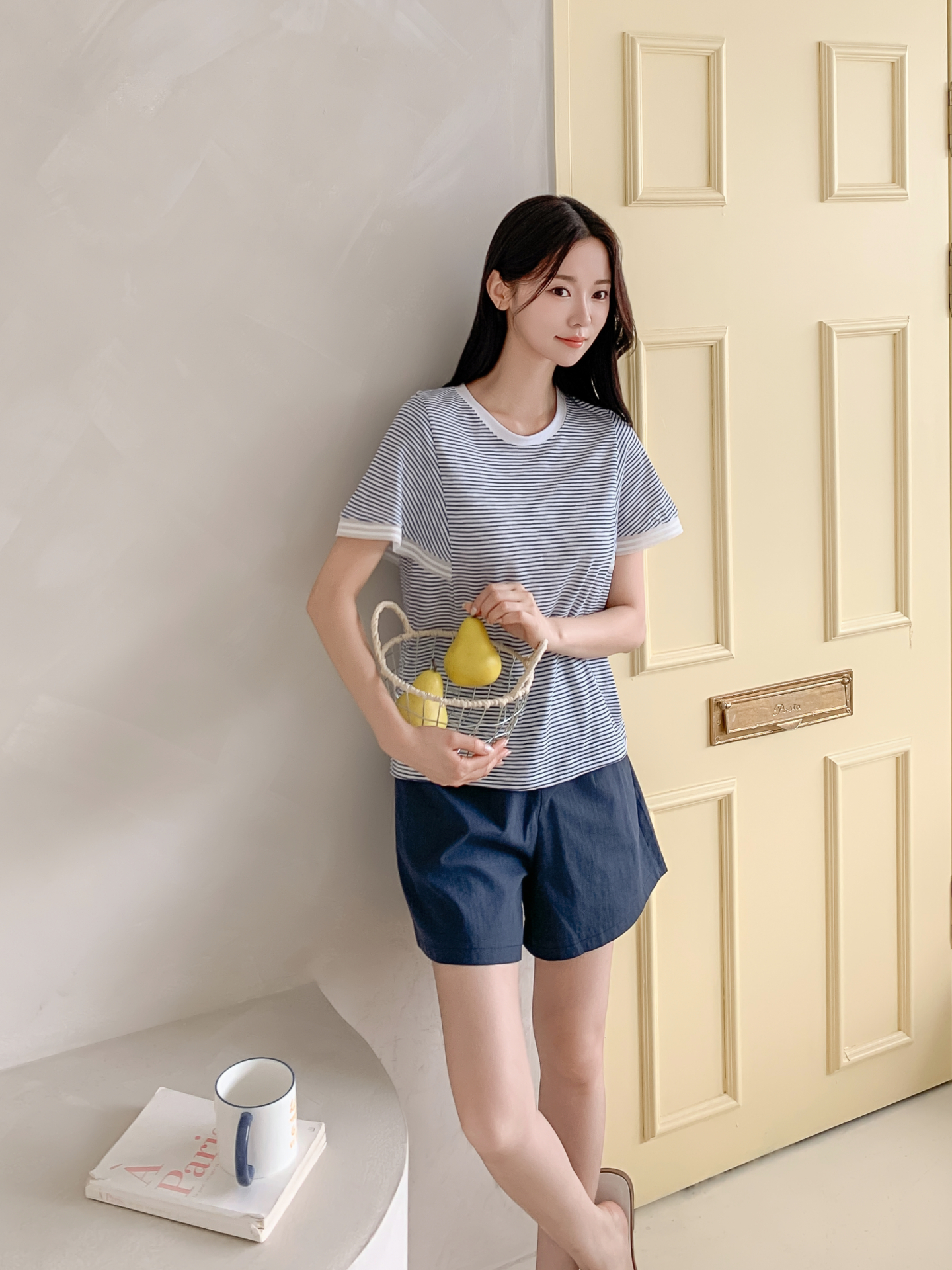 コンビ配色ラウンドネックルーズ半袖ボーダーTシャツ | 詳細画像11