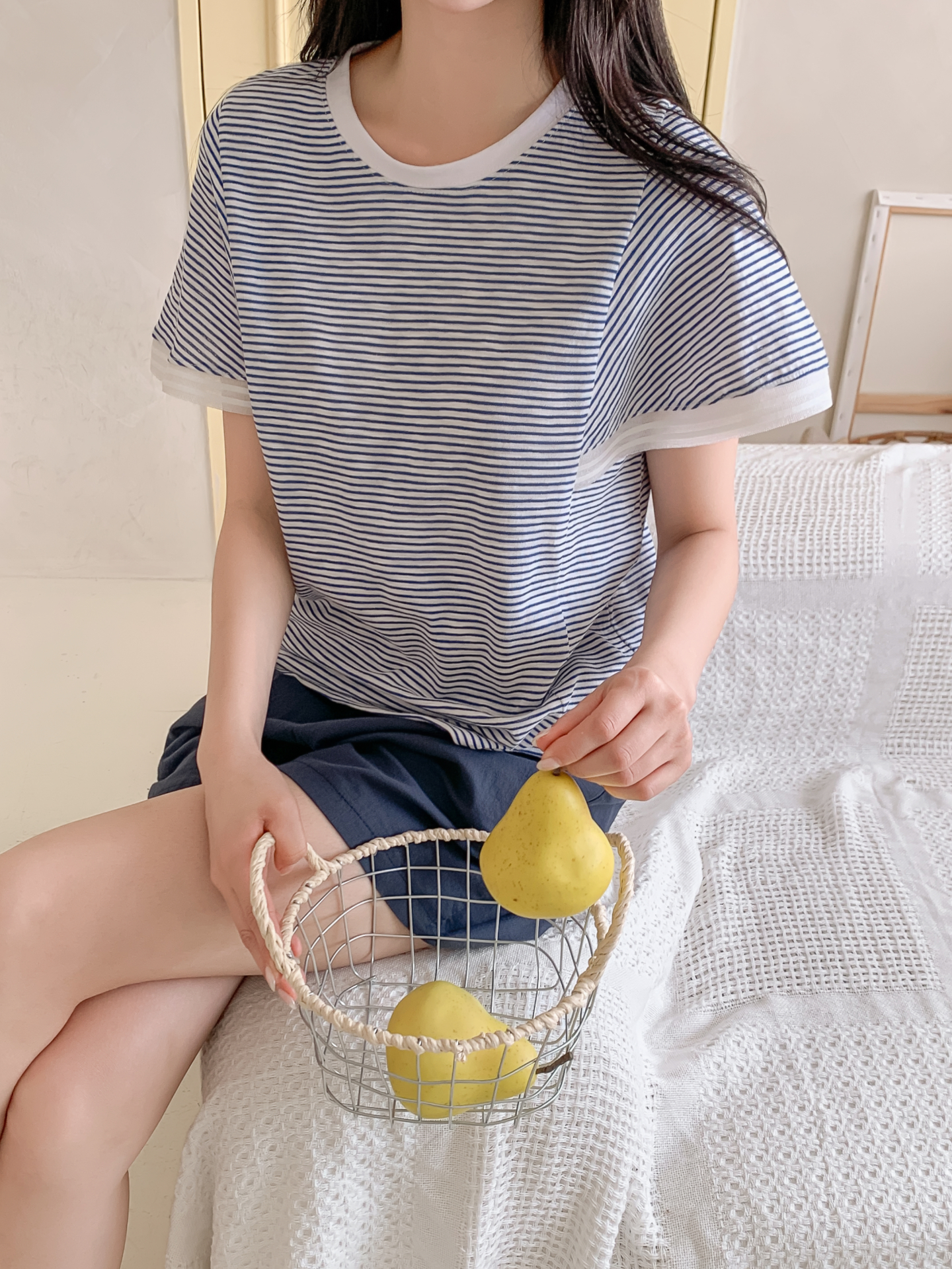 コンビ配色ラウンドネックルーズ半袖ボーダーTシャツ | 詳細画像14