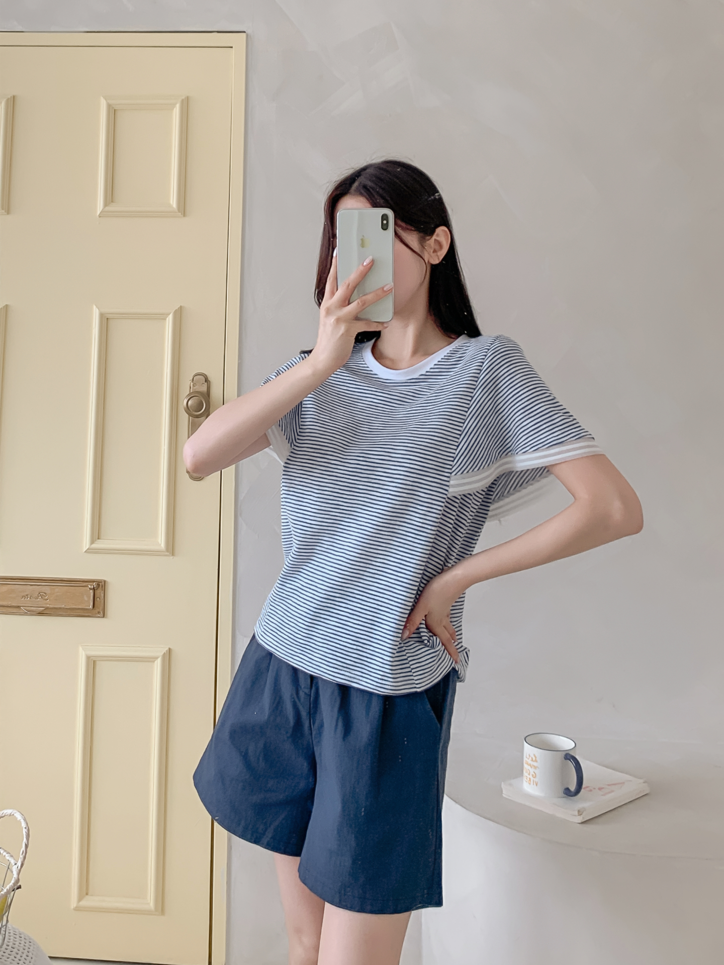 コンビ配色ラウンドネックルーズ半袖ボーダーTシャツ | 詳細画像19