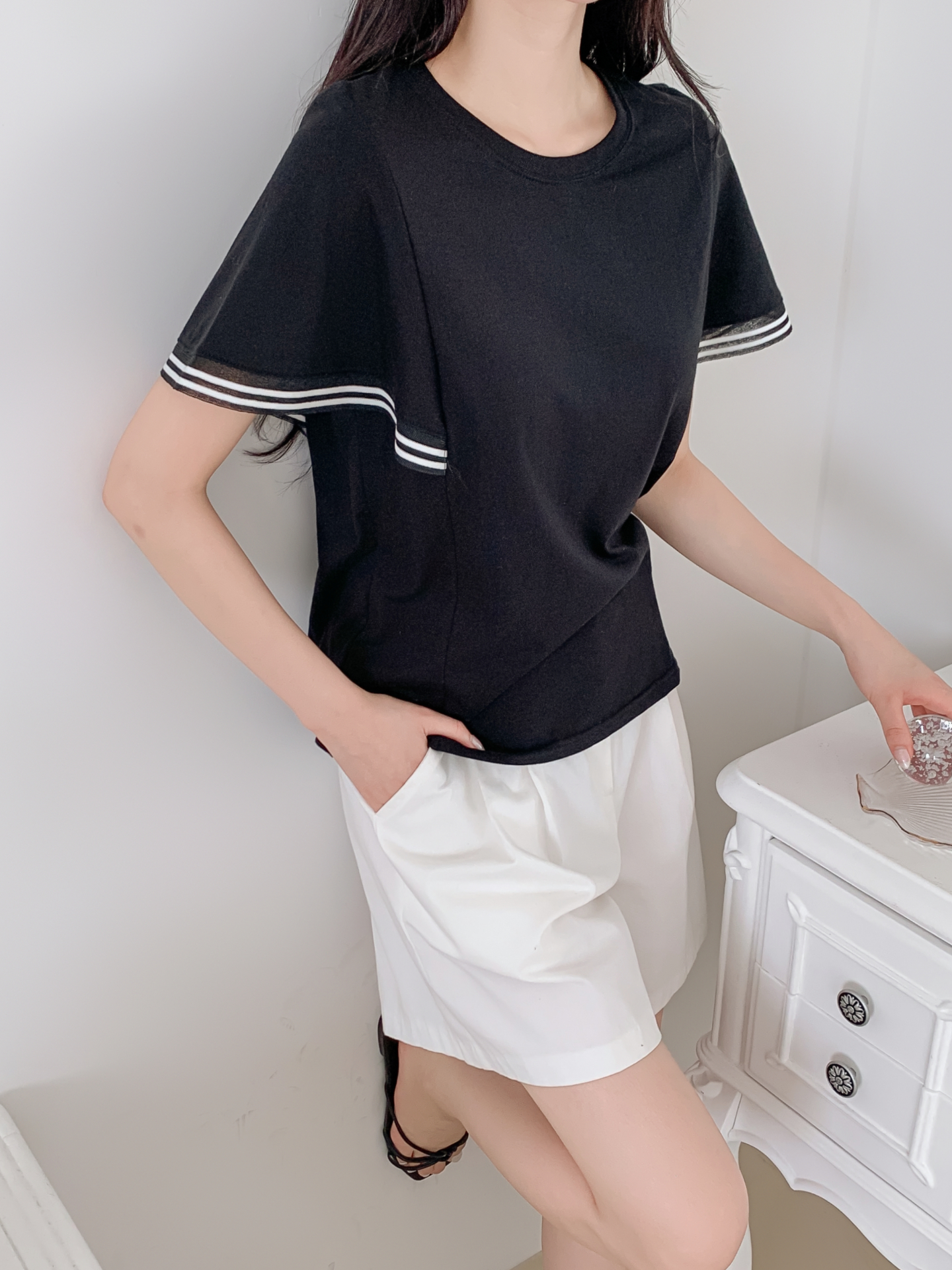 コンビ配色ラウンドネックルーズ半袖ボーダーTシャツ | 詳細画像24