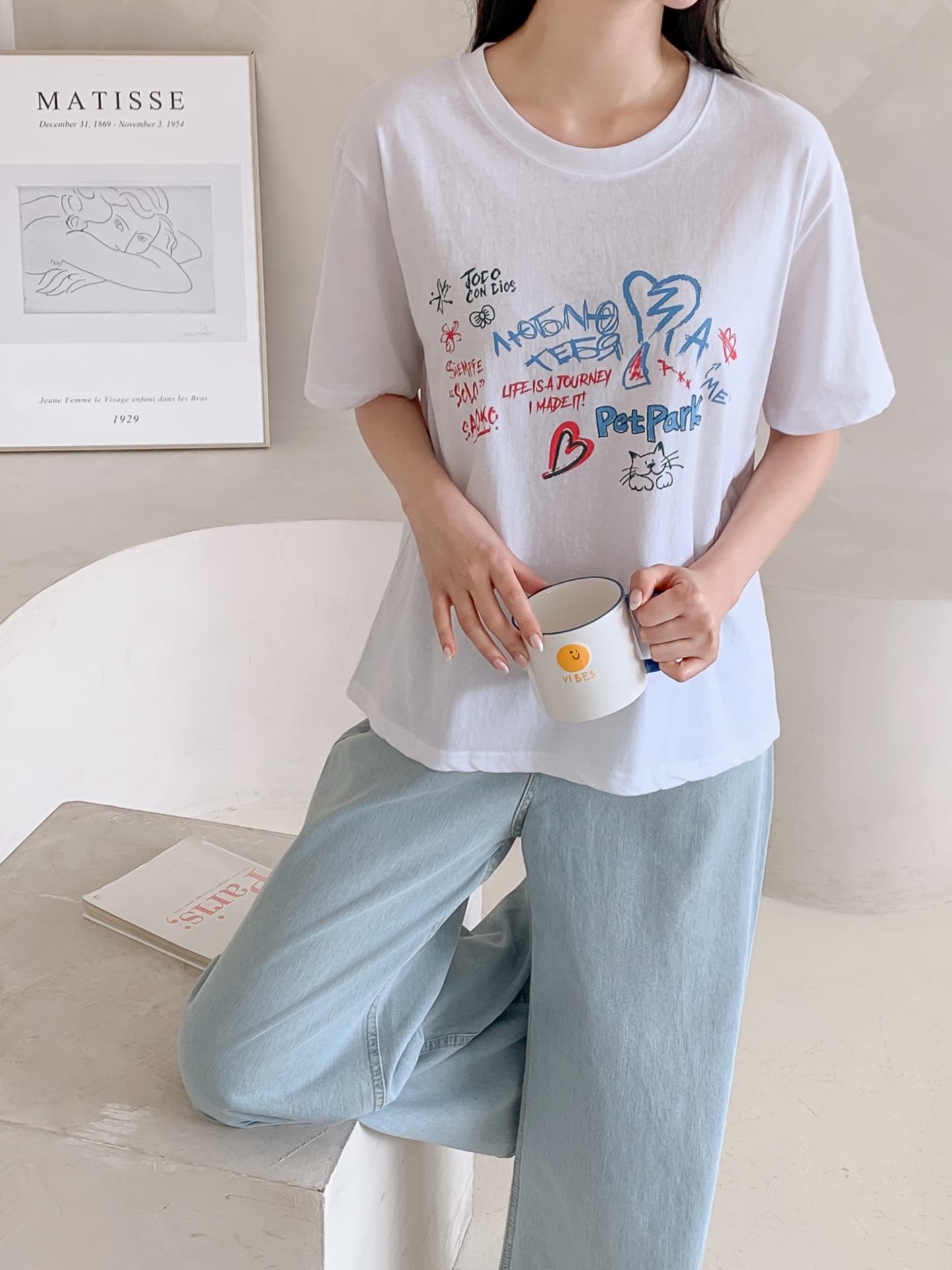 コットンラウンドネックルーズ半袖ロゴTシャツ | 詳細画像5