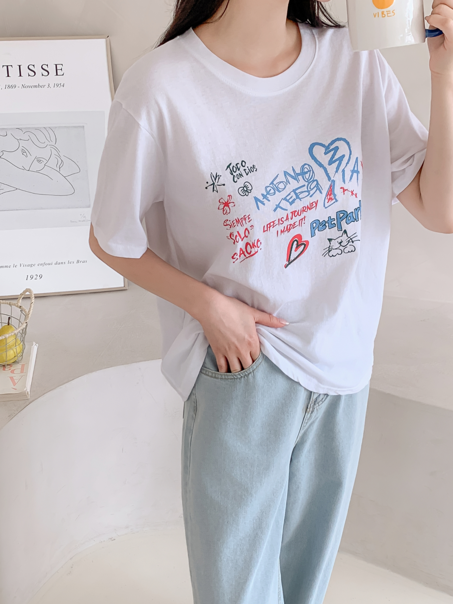 コットンラウンドネックルーズ半袖ロゴTシャツ | 詳細画像13