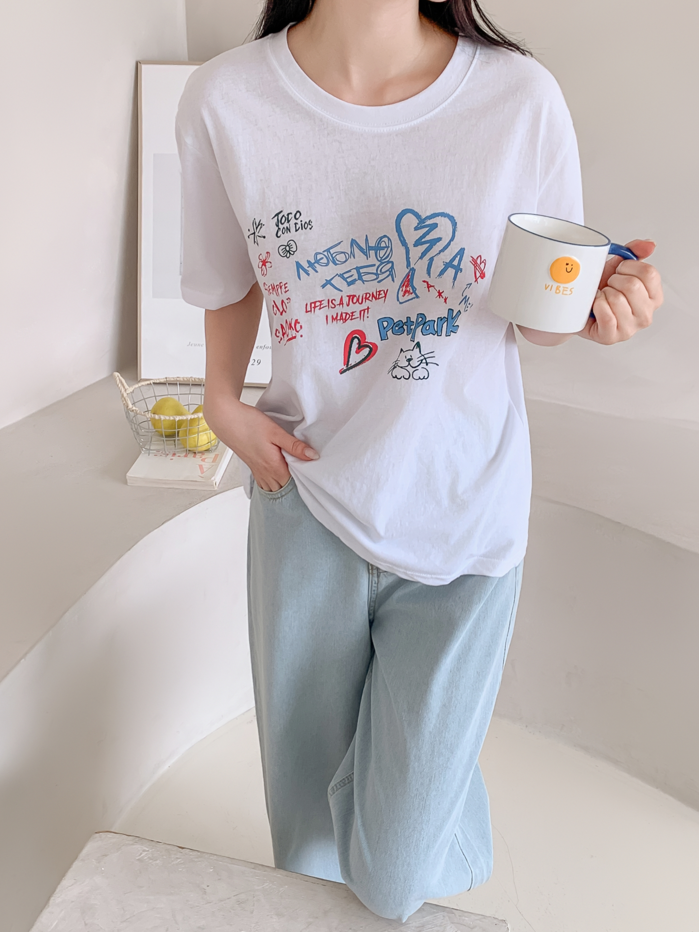 コットンラウンドネックルーズ半袖ロゴTシャツ | 詳細画像14