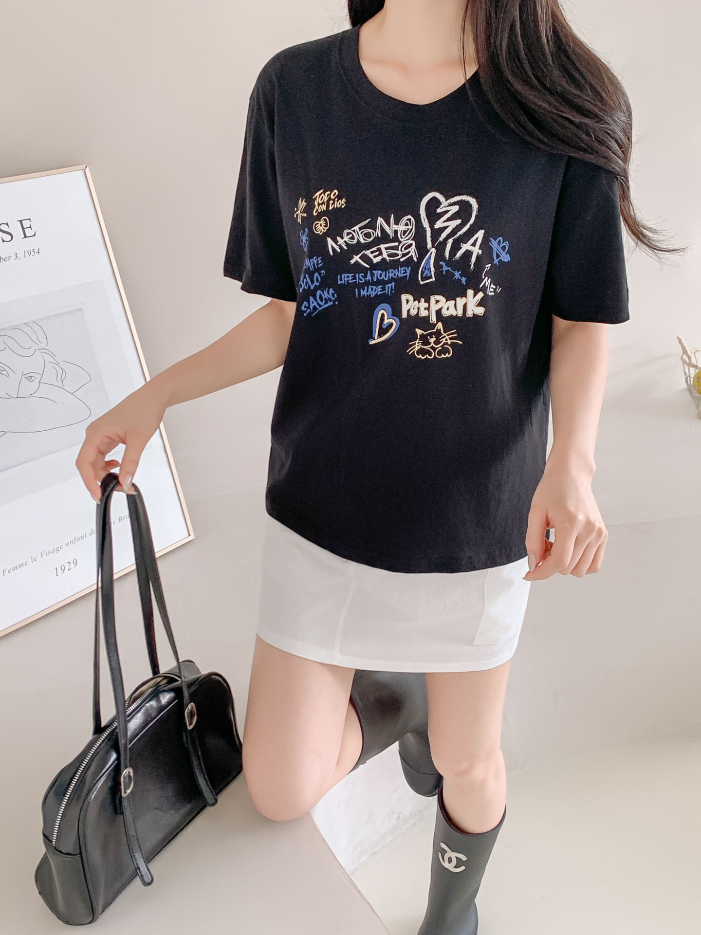 コットンラウンドネックルーズ半袖ロゴTシャツ | 詳細画像24