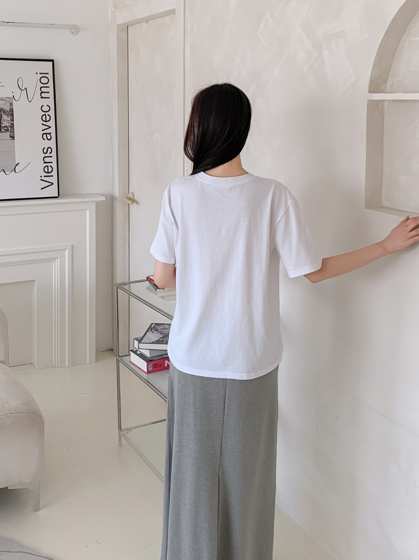 コットンラウンドネックベーシックルーズ半袖ロゴTシャツ | 詳細画像7