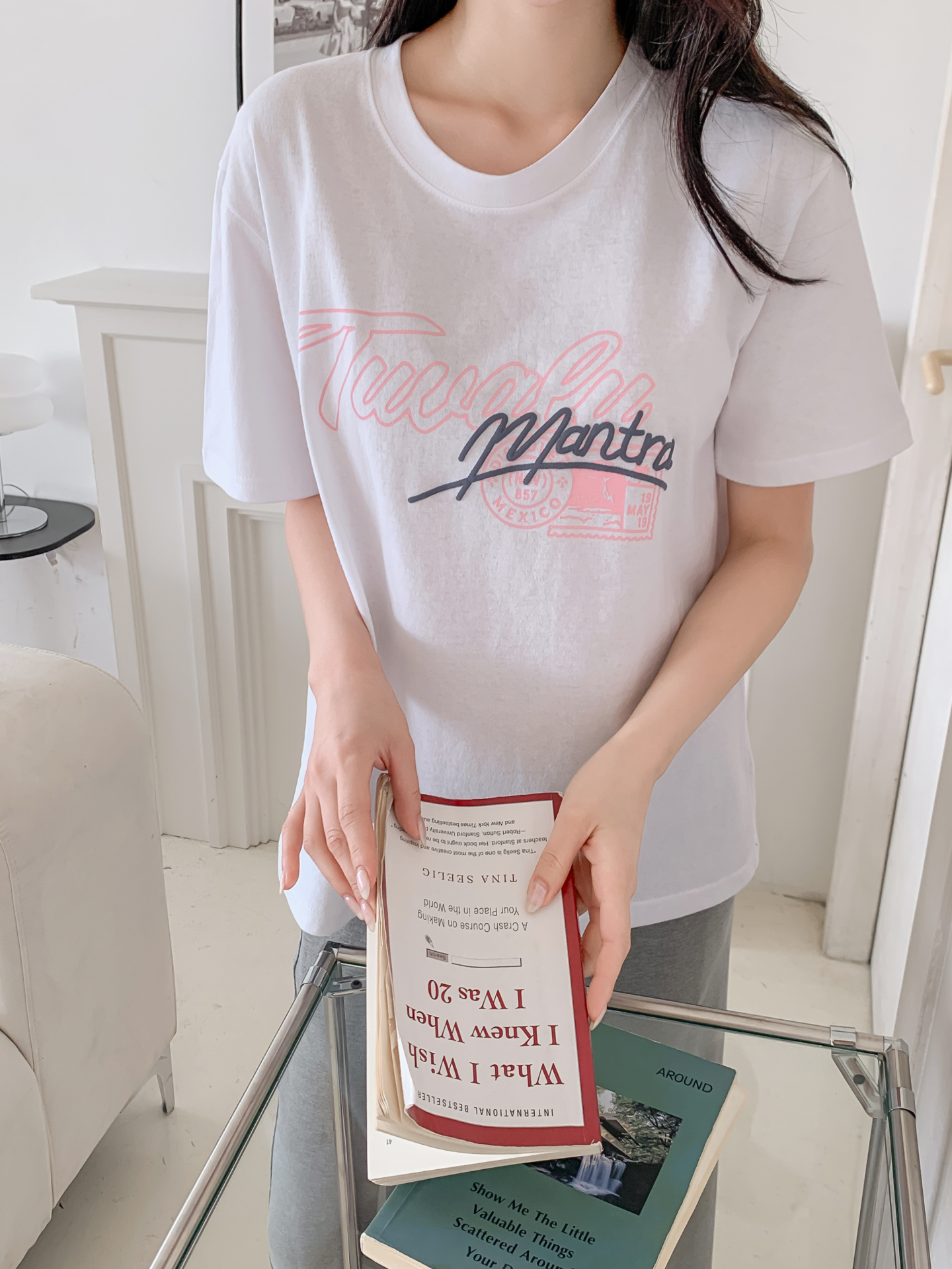 コットンラウンドネックベーシックルーズ半袖ロゴTシャツ | 詳細画像9