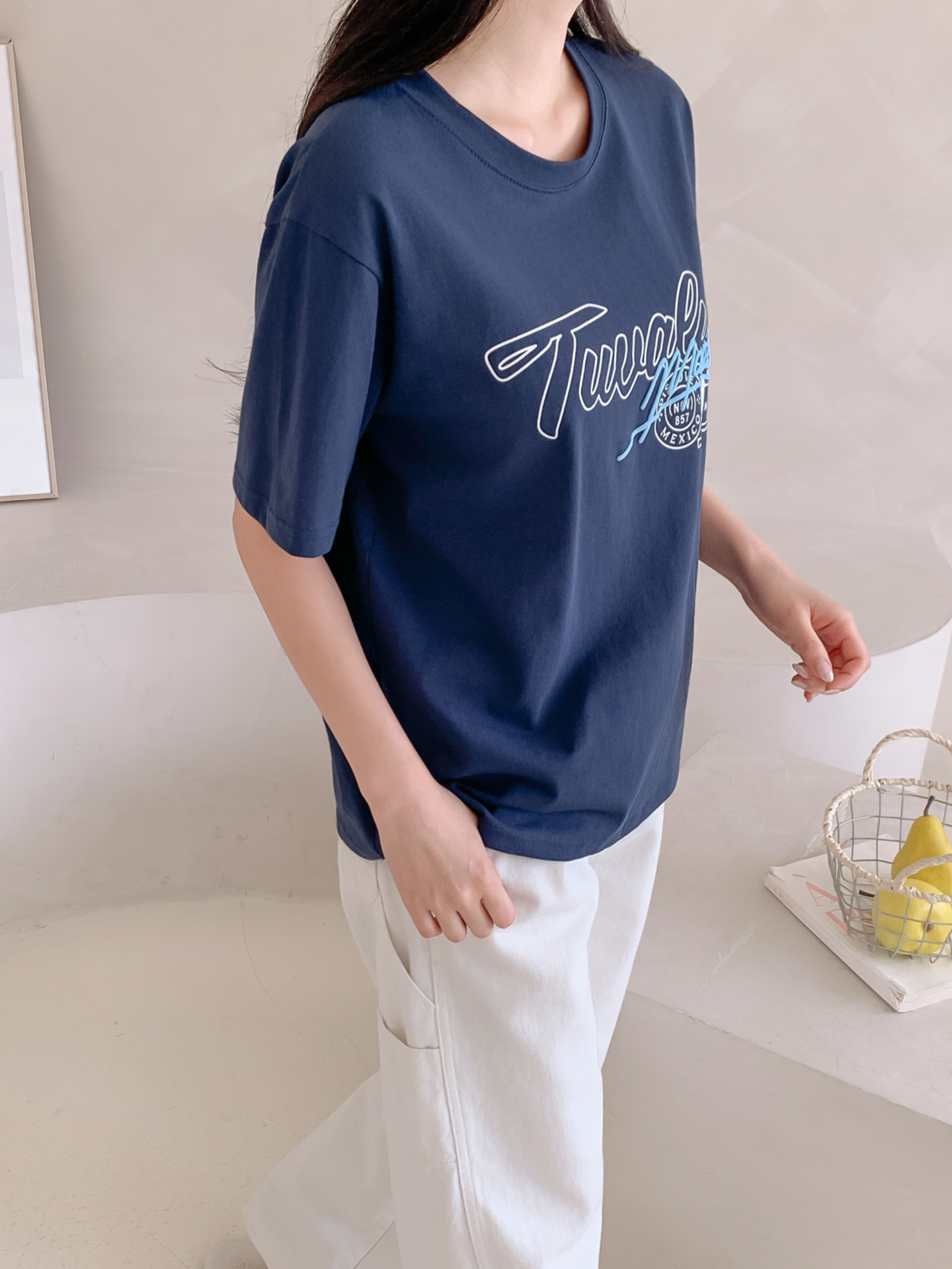 コットンラウンドネックベーシックルーズ半袖ロゴTシャツ | 詳細画像20
