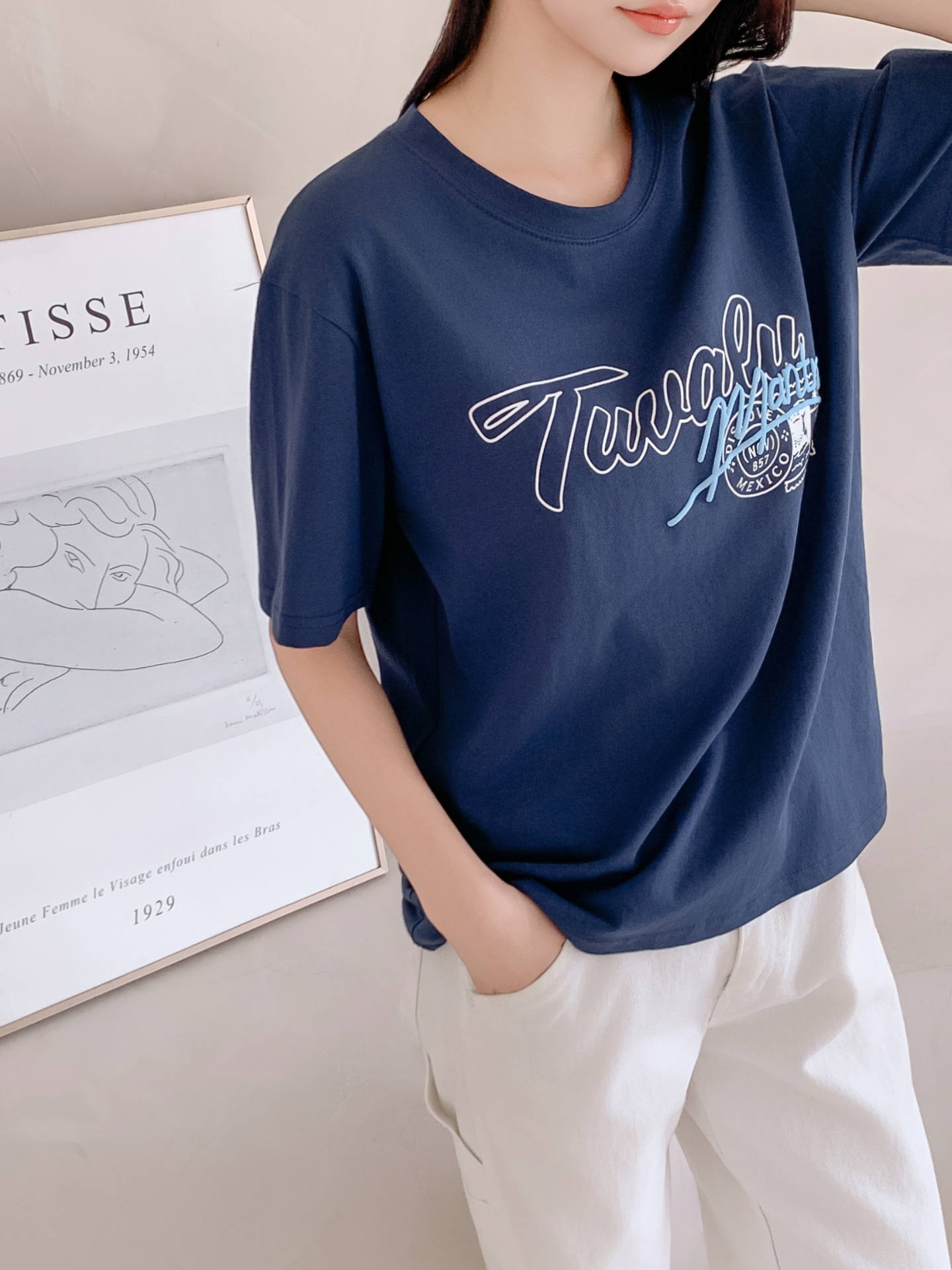 コットンラウンドネックベーシックルーズ半袖ロゴTシャツ | 詳細画像23