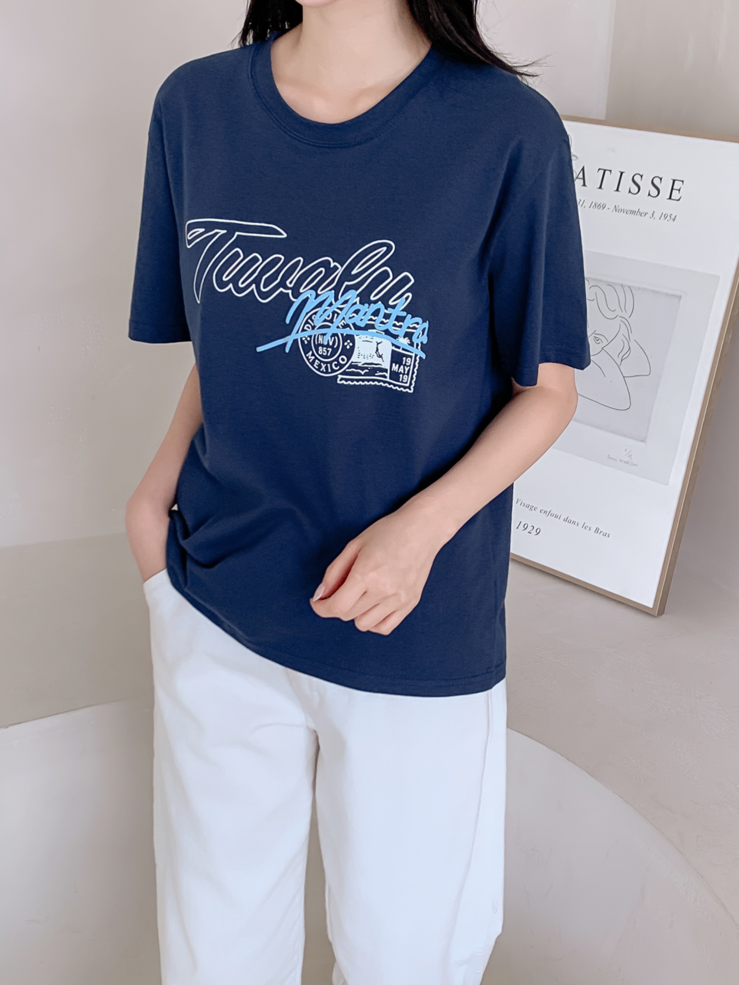 コットンラウンドネックベーシックルーズ半袖ロゴTシャツ | 詳細画像24