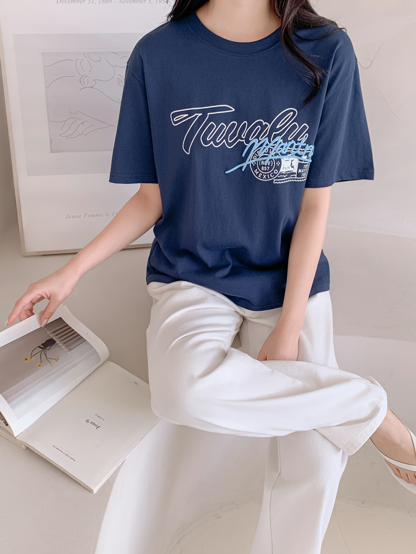 コットンラウンドネックベーシックルーズ半袖ロゴTシャツ | 詳細画像25