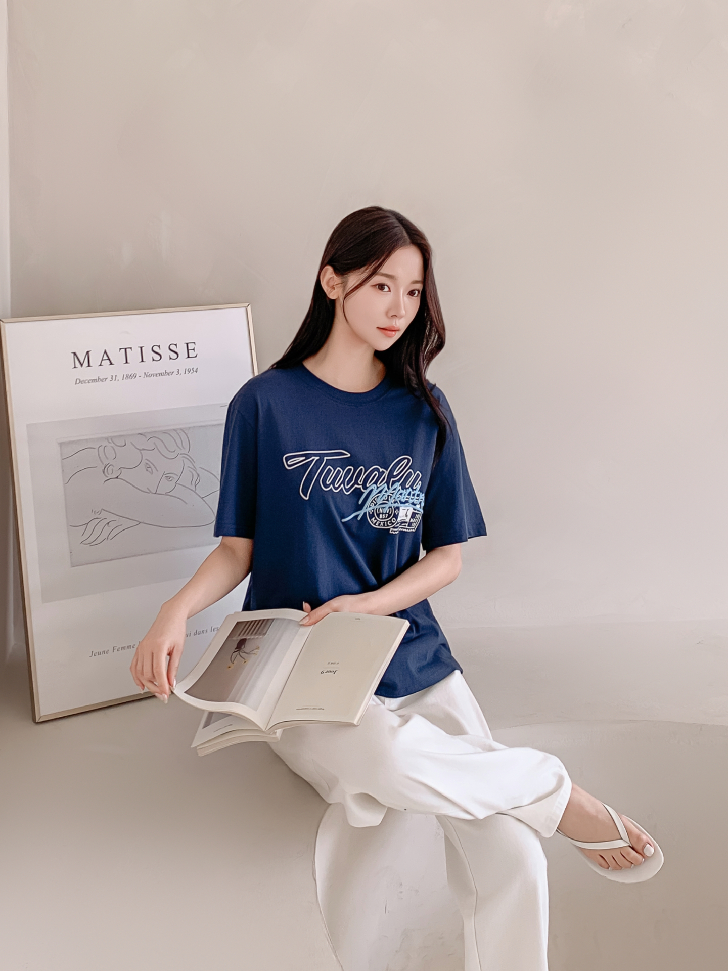 コットンラウンドネックベーシックルーズ半袖ロゴTシャツ | 詳細画像26