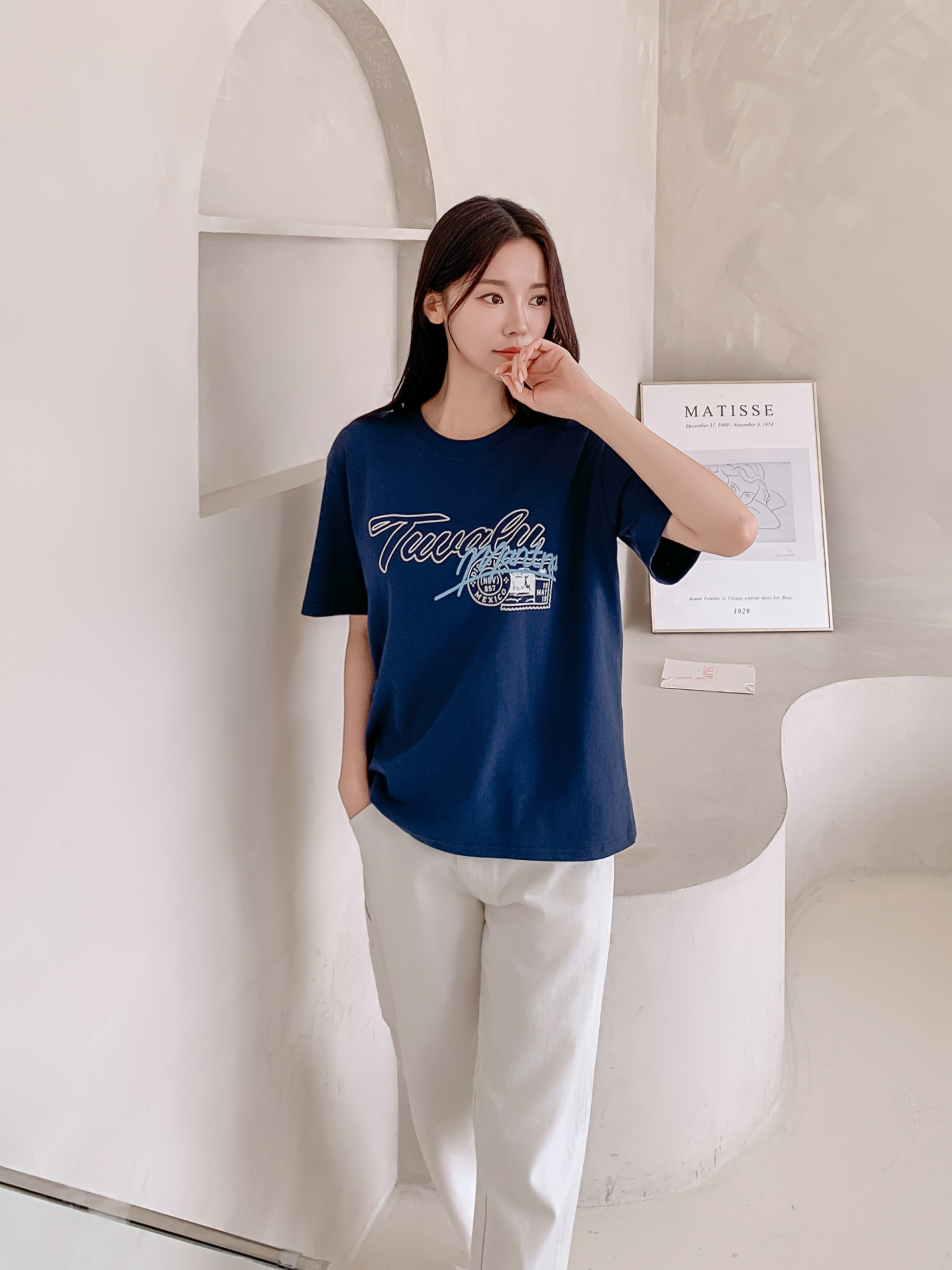 コットンラウンドネックベーシックルーズ半袖ロゴTシャツ | 詳細画像27