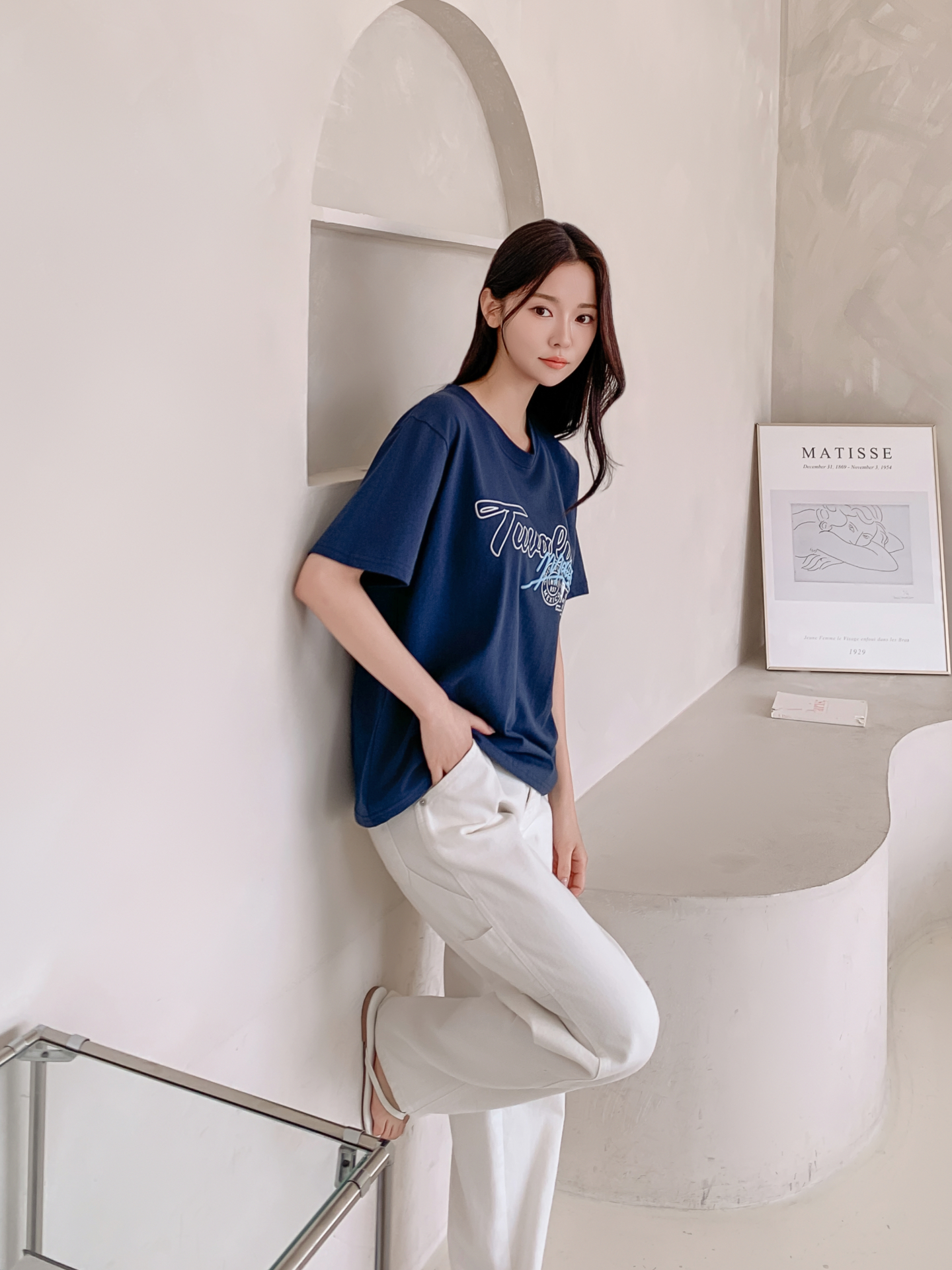 コットンラウンドネックベーシックルーズ半袖ロゴTシャツ | 詳細画像29