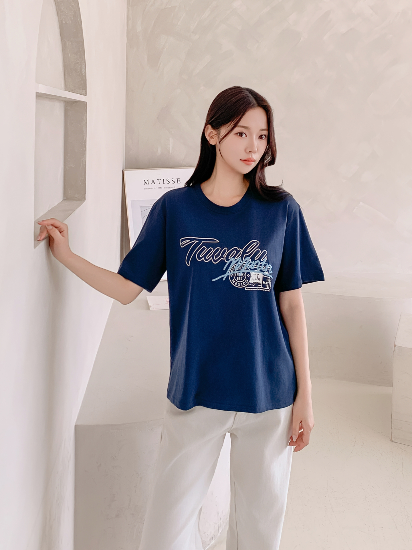 コットンラウンドネックベーシックルーズ半袖ロゴTシャツ | 詳細画像30