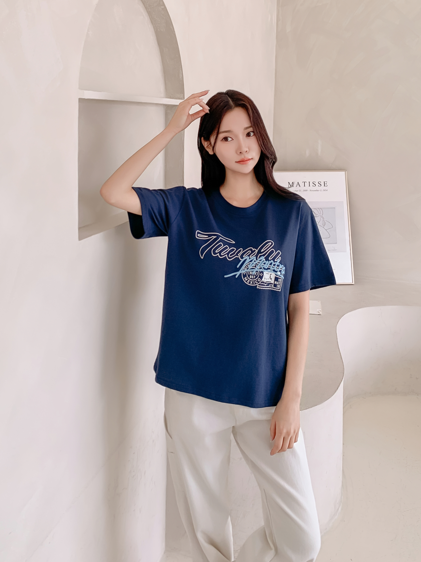 コットンラウンドネックベーシックルーズ半袖ロゴTシャツ | 詳細画像31