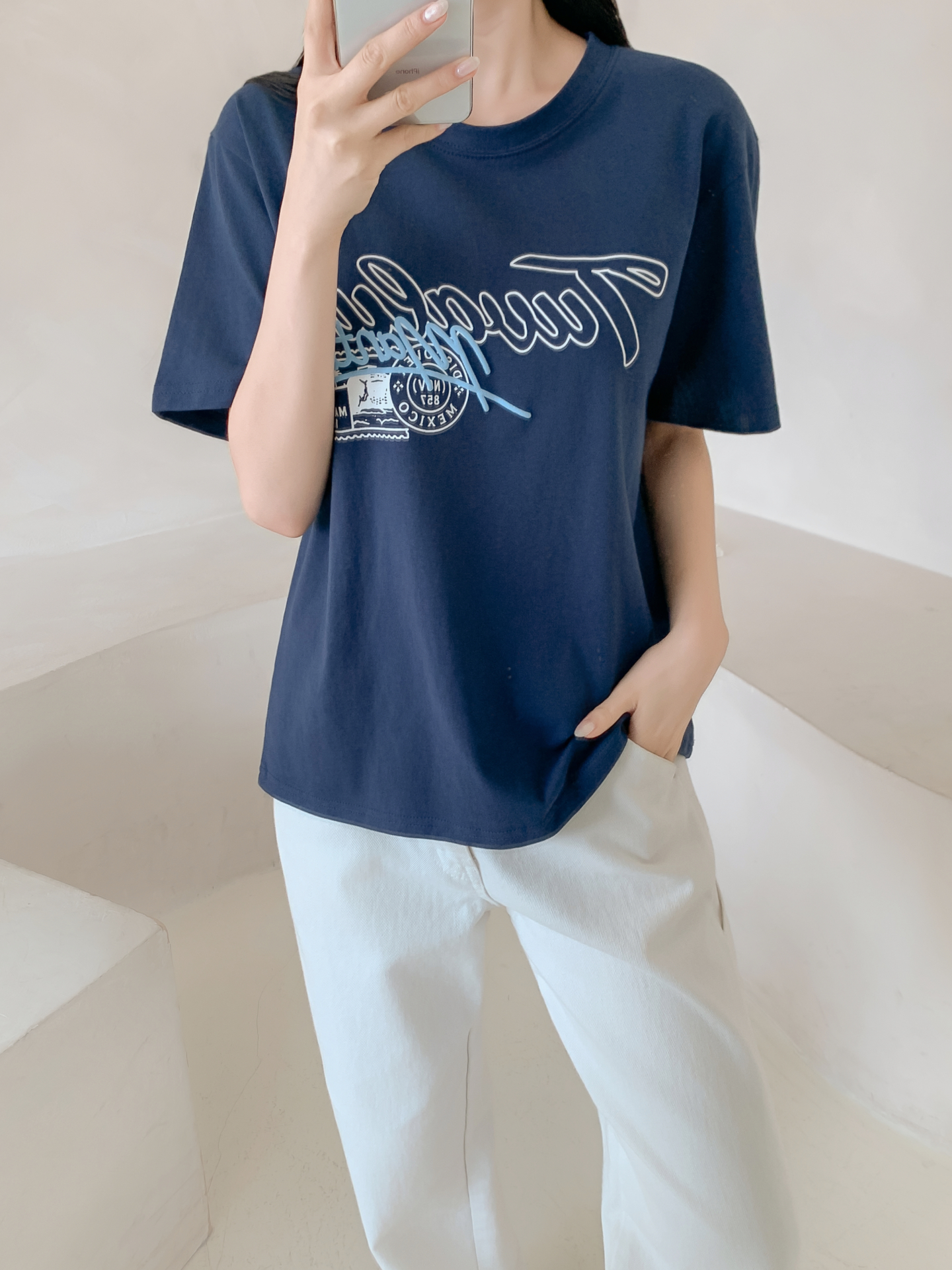 コットンラウンドネックベーシックルーズ半袖ロゴTシャツ | 詳細画像32