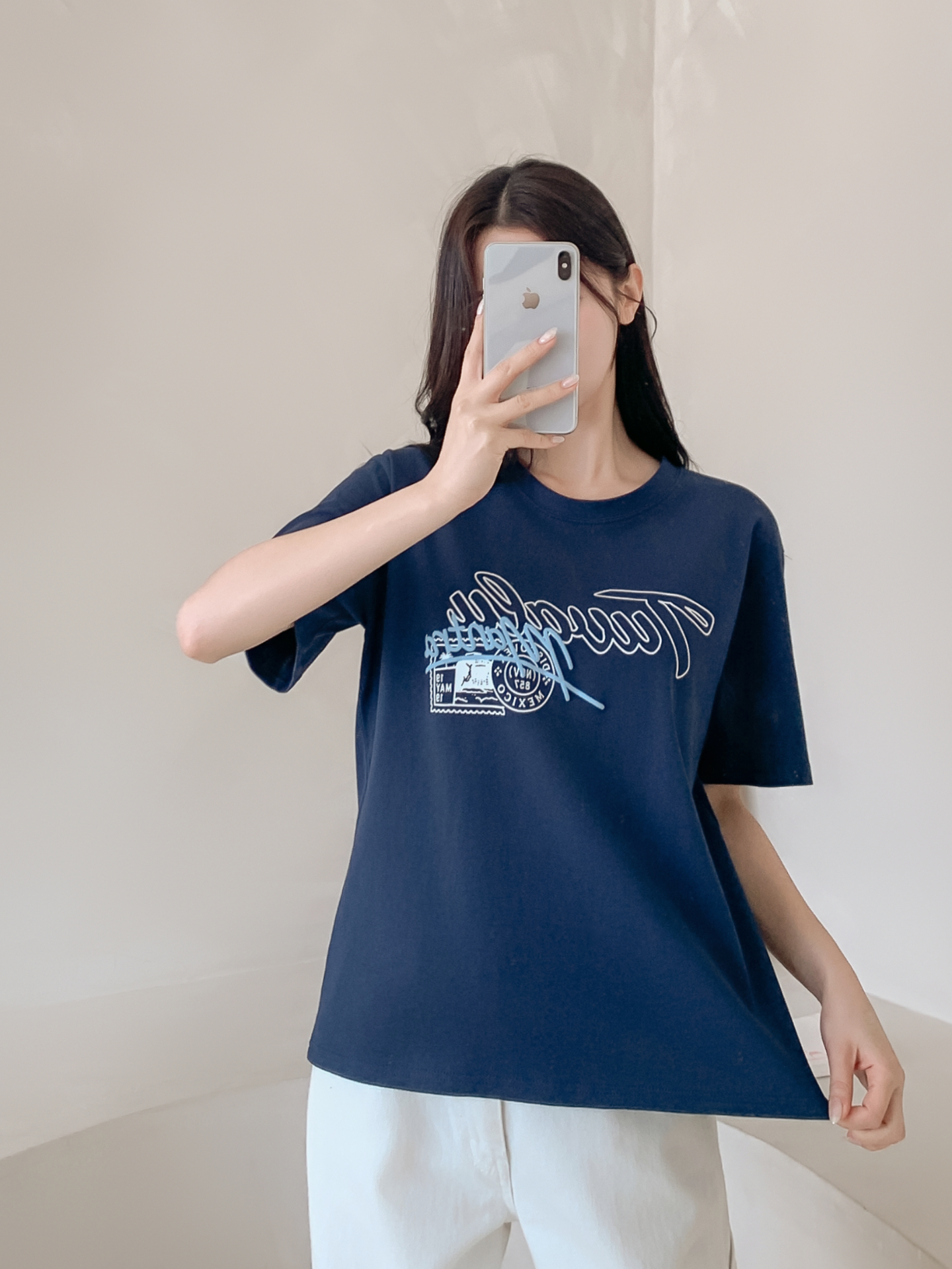 コットンラウンドネックベーシックルーズ半袖ロゴTシャツ | 詳細画像33