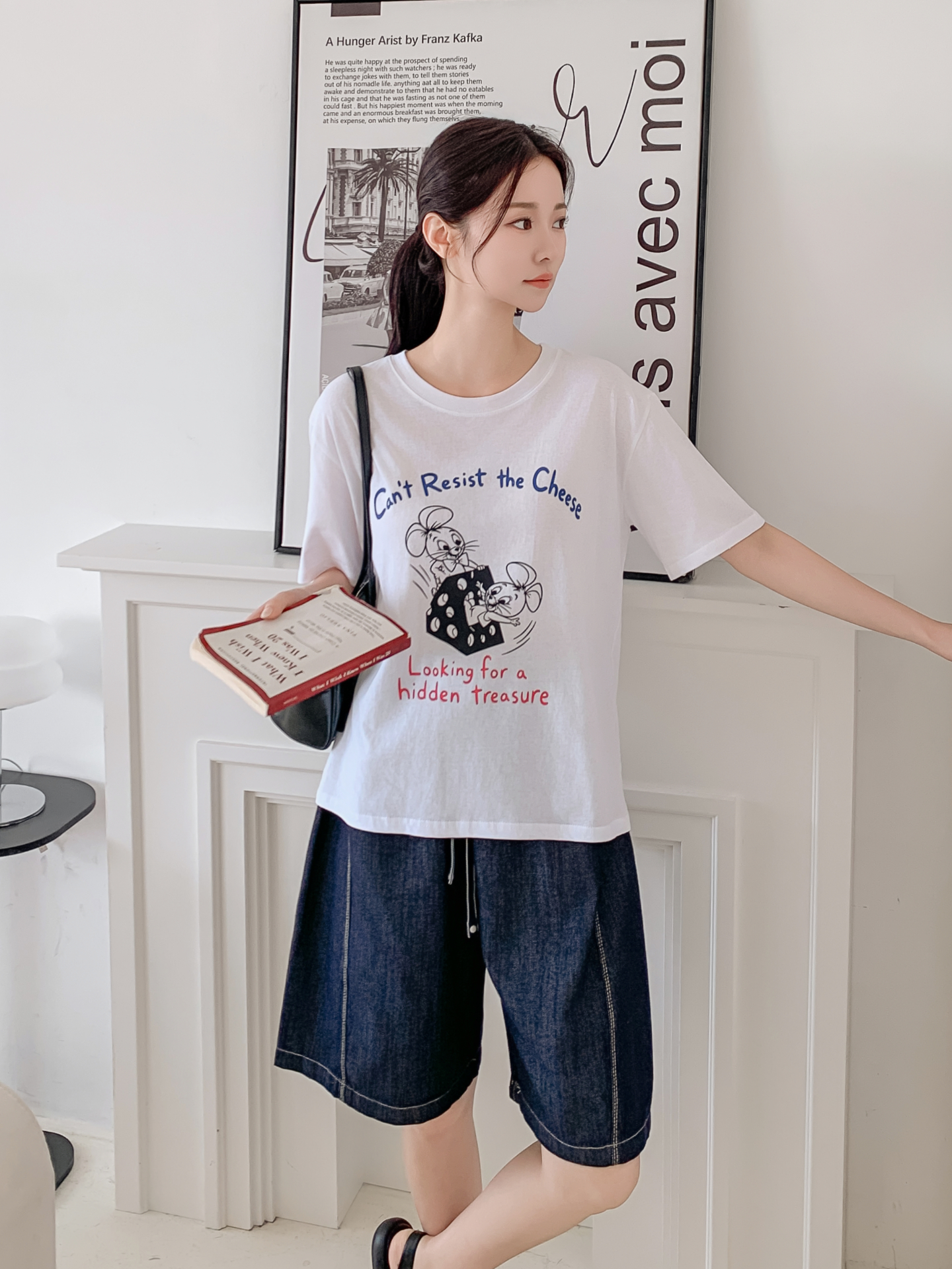コットンラウンドネックボクシールーズ半袖ロゴTシャツ | 詳細画像3