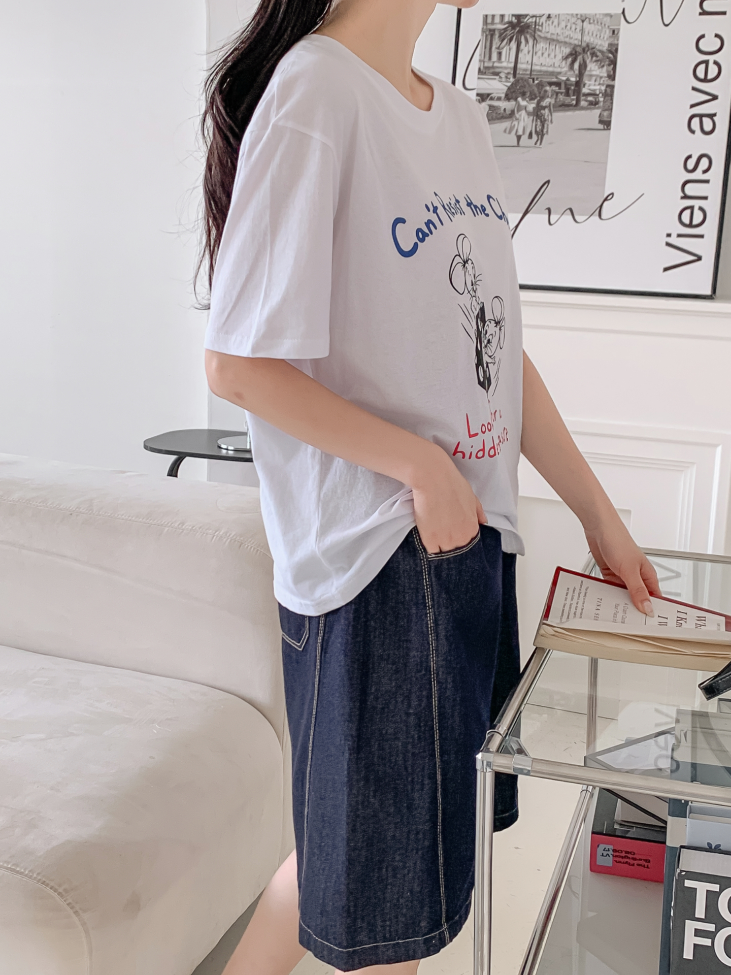 コットンラウンドネックボクシールーズ半袖ロゴTシャツ | 詳細画像7