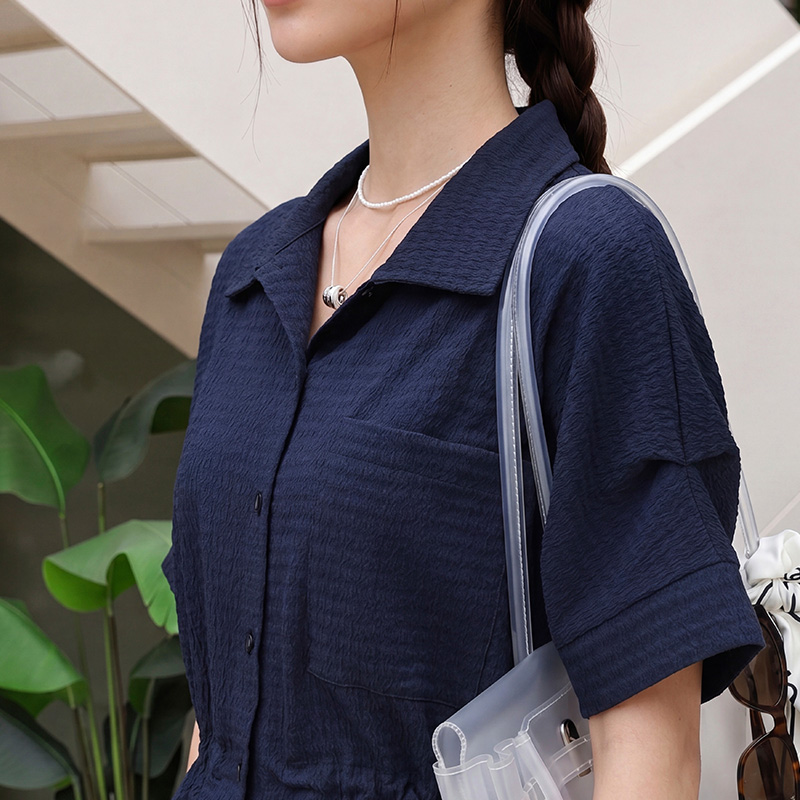カラーワイド半袖無地シャツパンツセットアップ | レディース