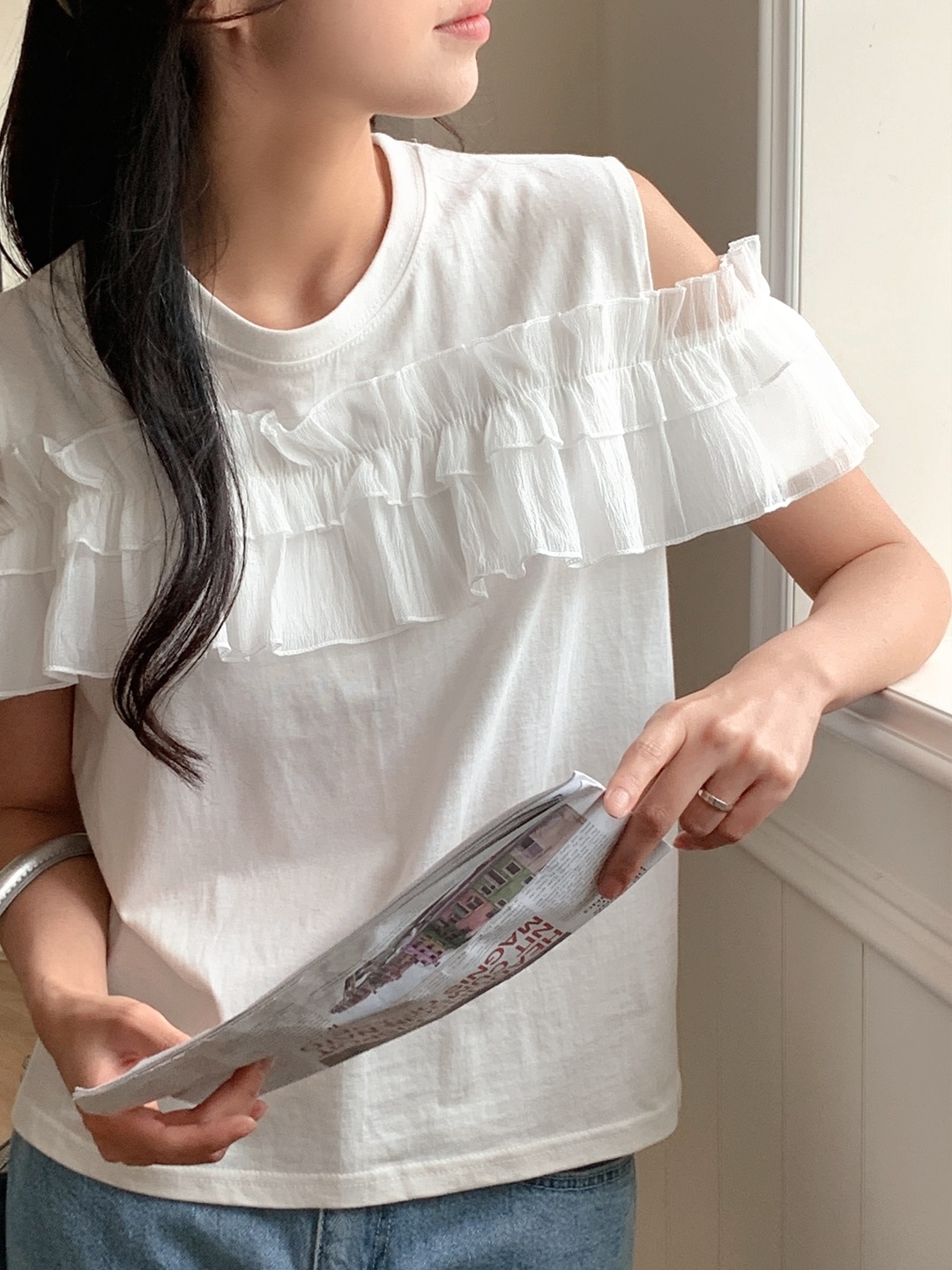 コットンフリルオープンショルダーTシャツ | 詳細画像2