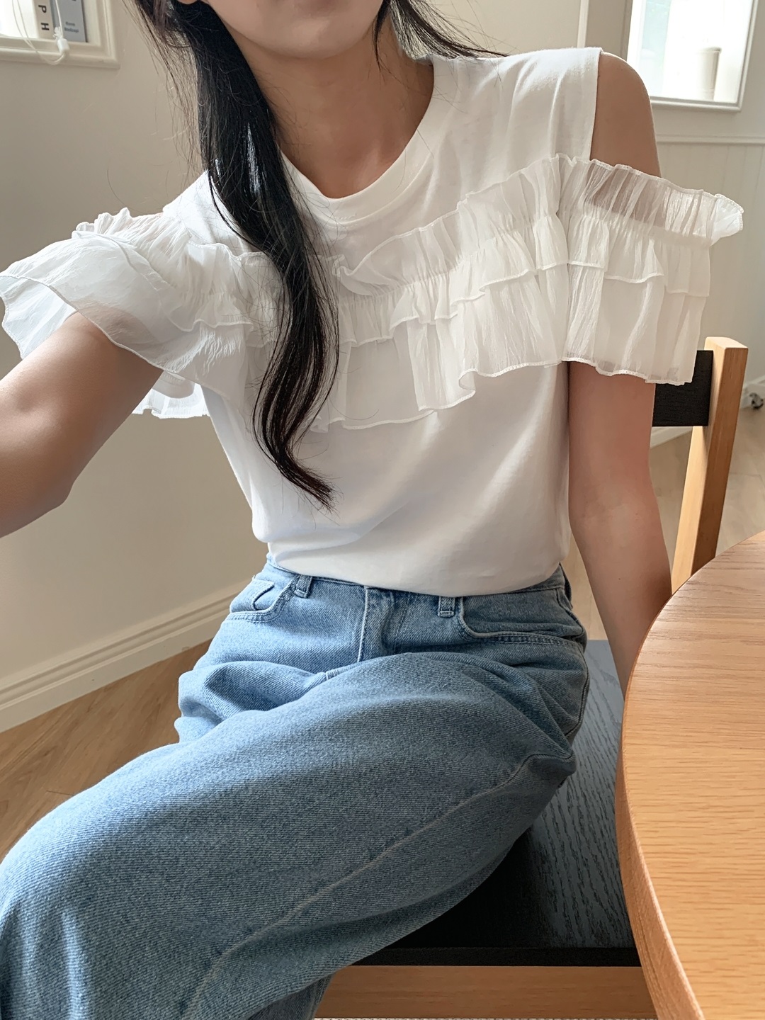 コットンフリルオープンショルダーTシャツ | 詳細画像6