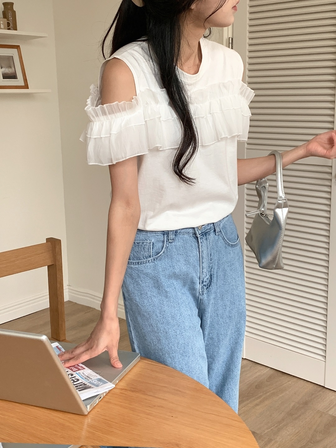 コットンフリルオープンショルダーTシャツ | 詳細画像8