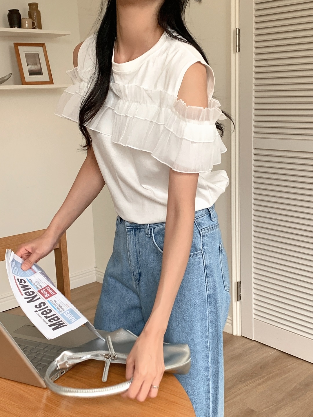 コットンフリルオープンショルダーTシャツ | 詳細画像9