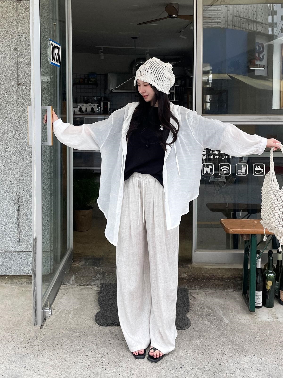 リネン混ドローストリングウエストゴムワイドパンツ | 詳細画像8