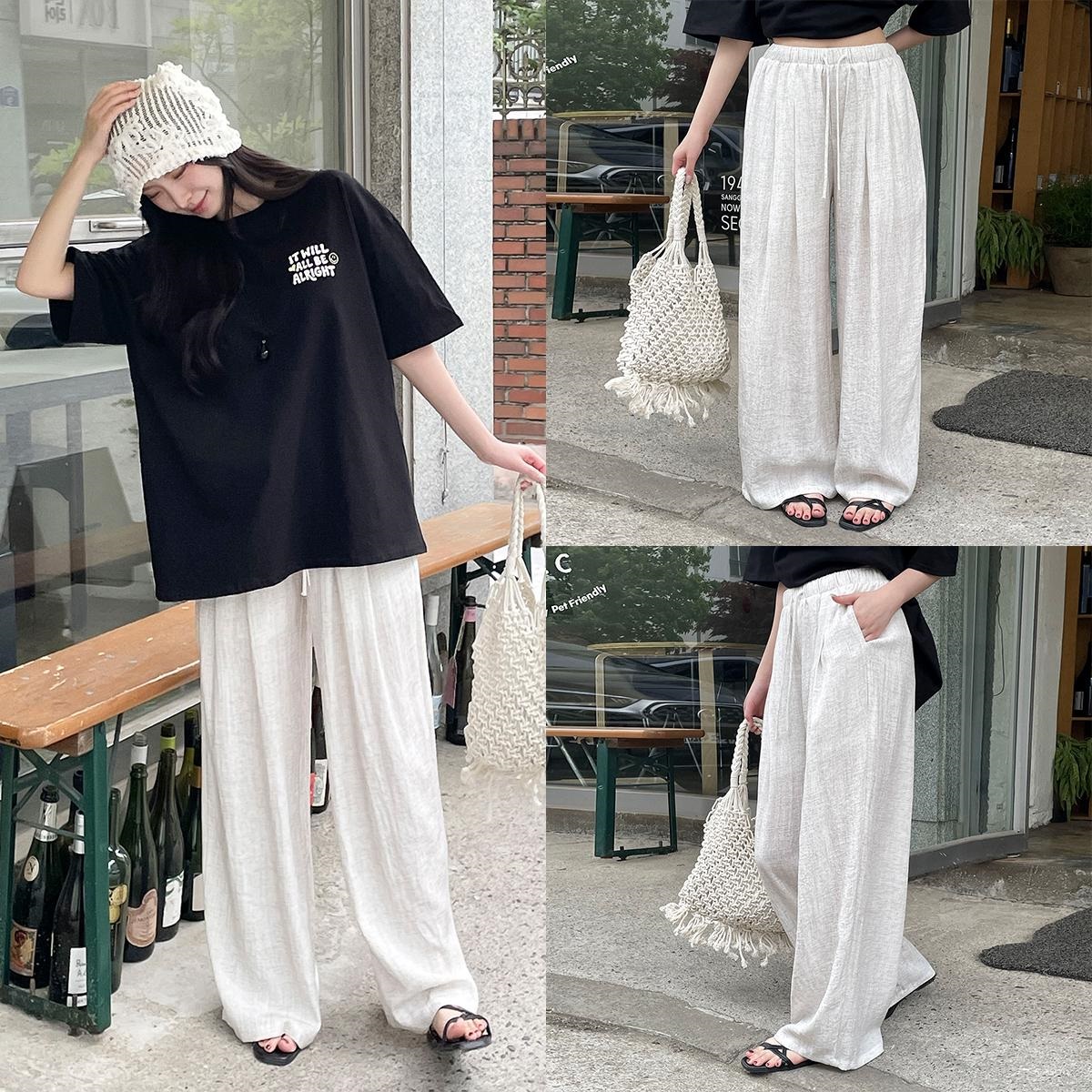 リネン混ドローストリングウエストゴムワイドパンツ | 詳細画像10