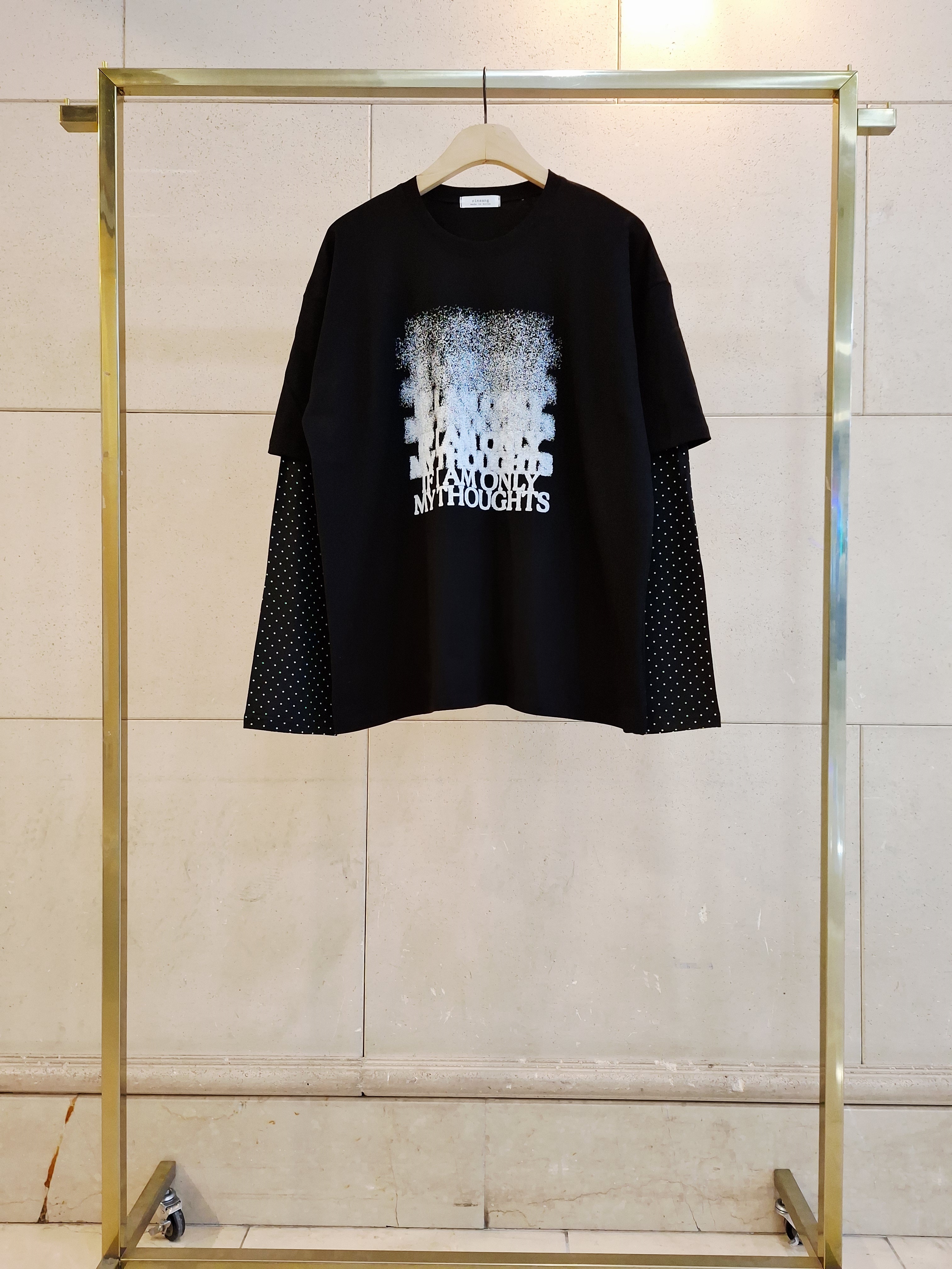 ラウンドネックレイヤード風ドロップショルダードットプリントTシャツ | 詳細画像3