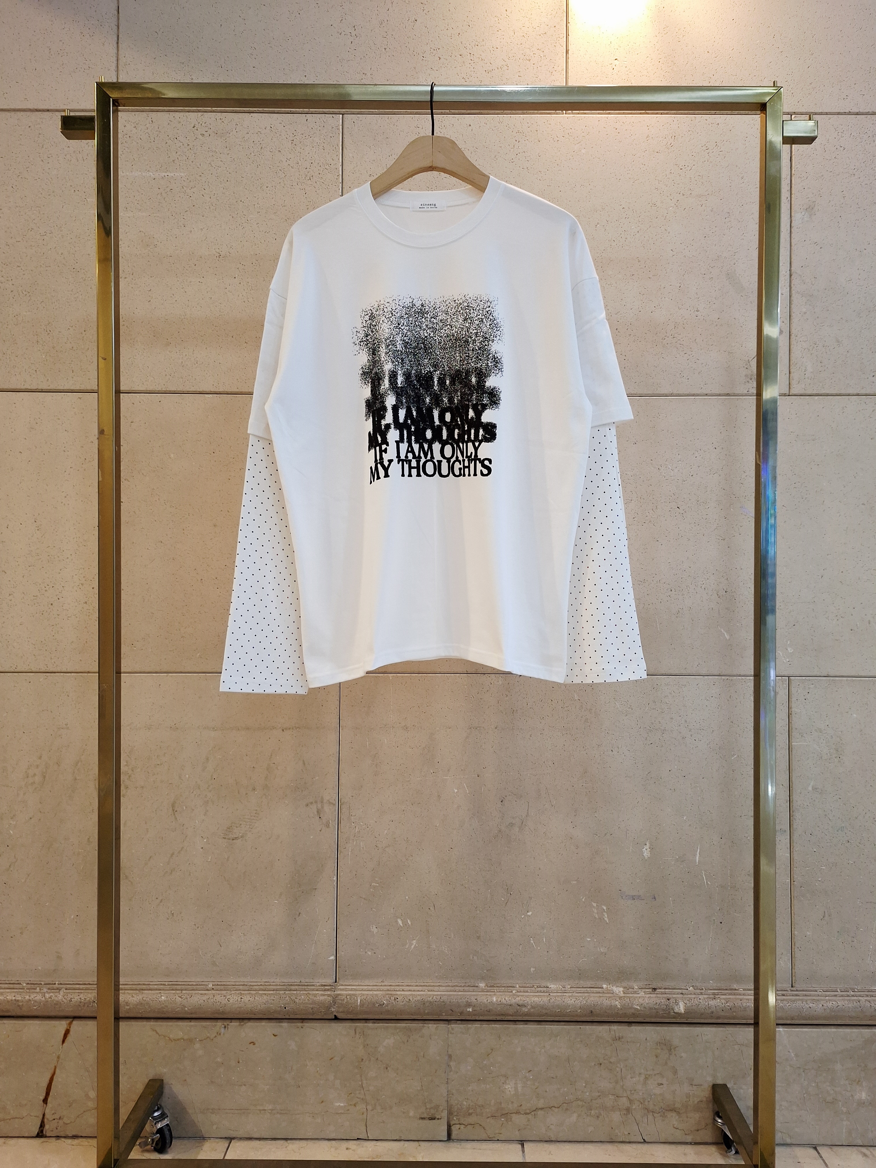 ラウンドネックレイヤード風ドロップショルダードットプリントTシャツ | 詳細画像4
