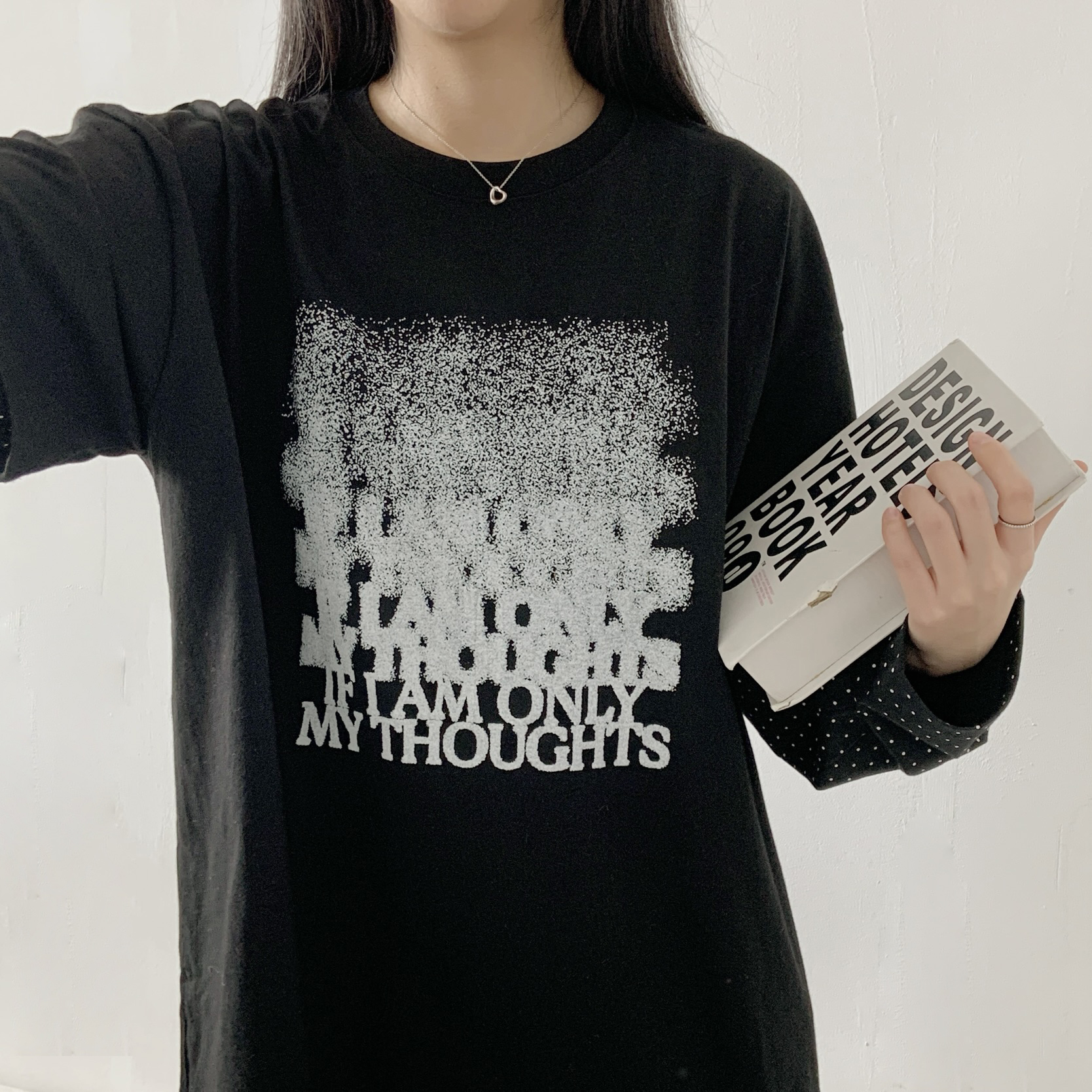 ラウンドネックレイヤード風ドロップショルダードットプリントTシャツ | 詳細画像8