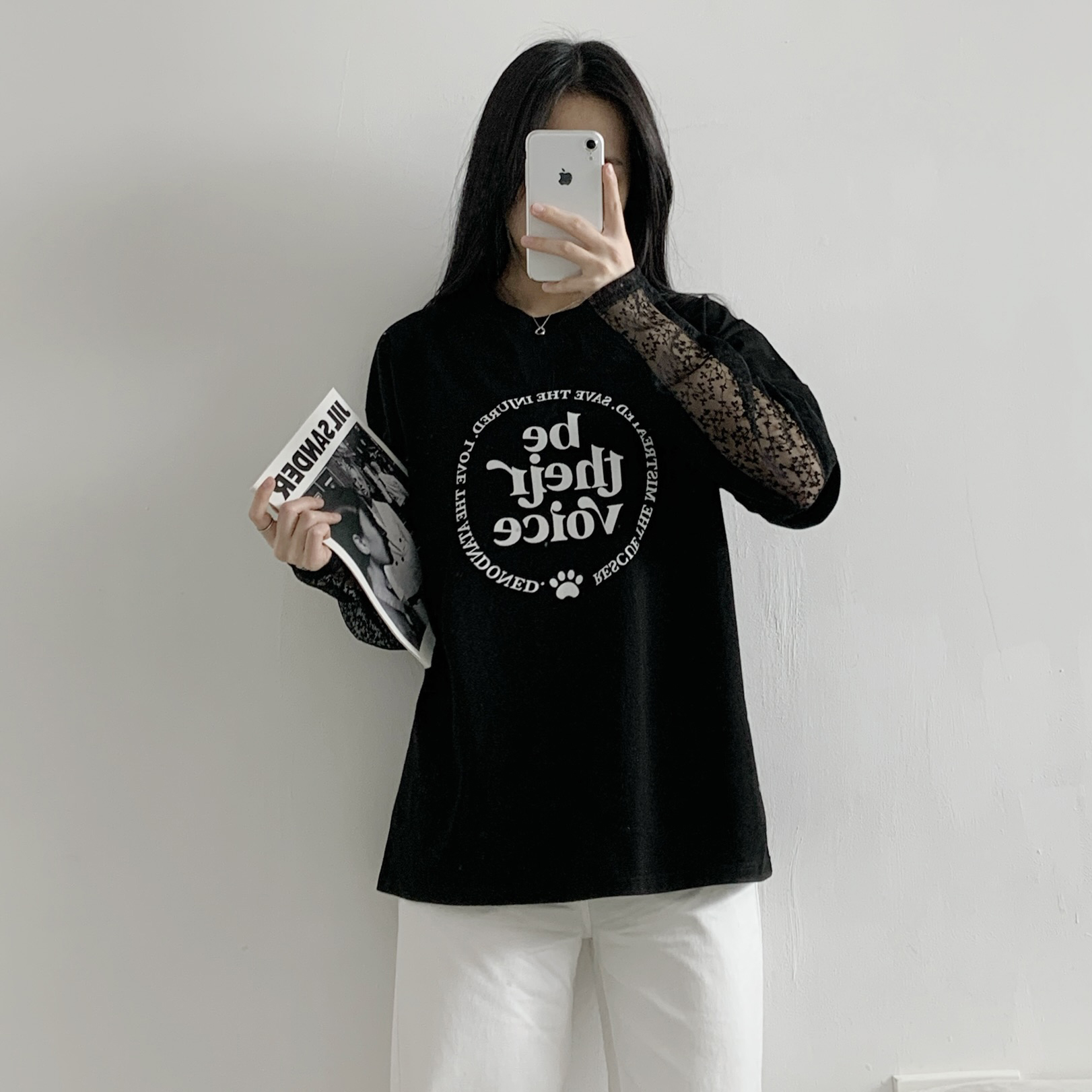 ラウンドネックレイヤード風レタリングプリントTシャツ | 詳細画像3