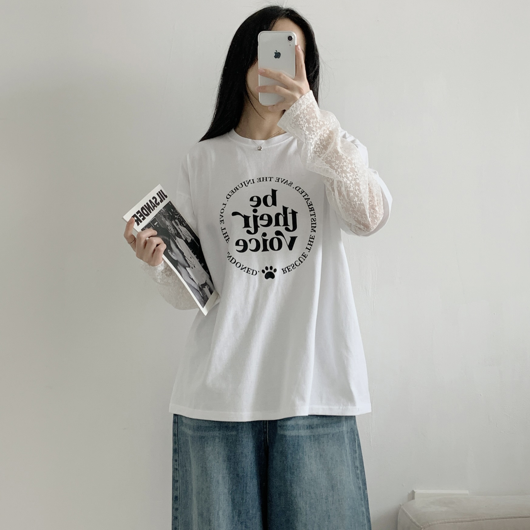 ラウンドネックレイヤード風レタリングプリントTシャツ | 詳細画像6