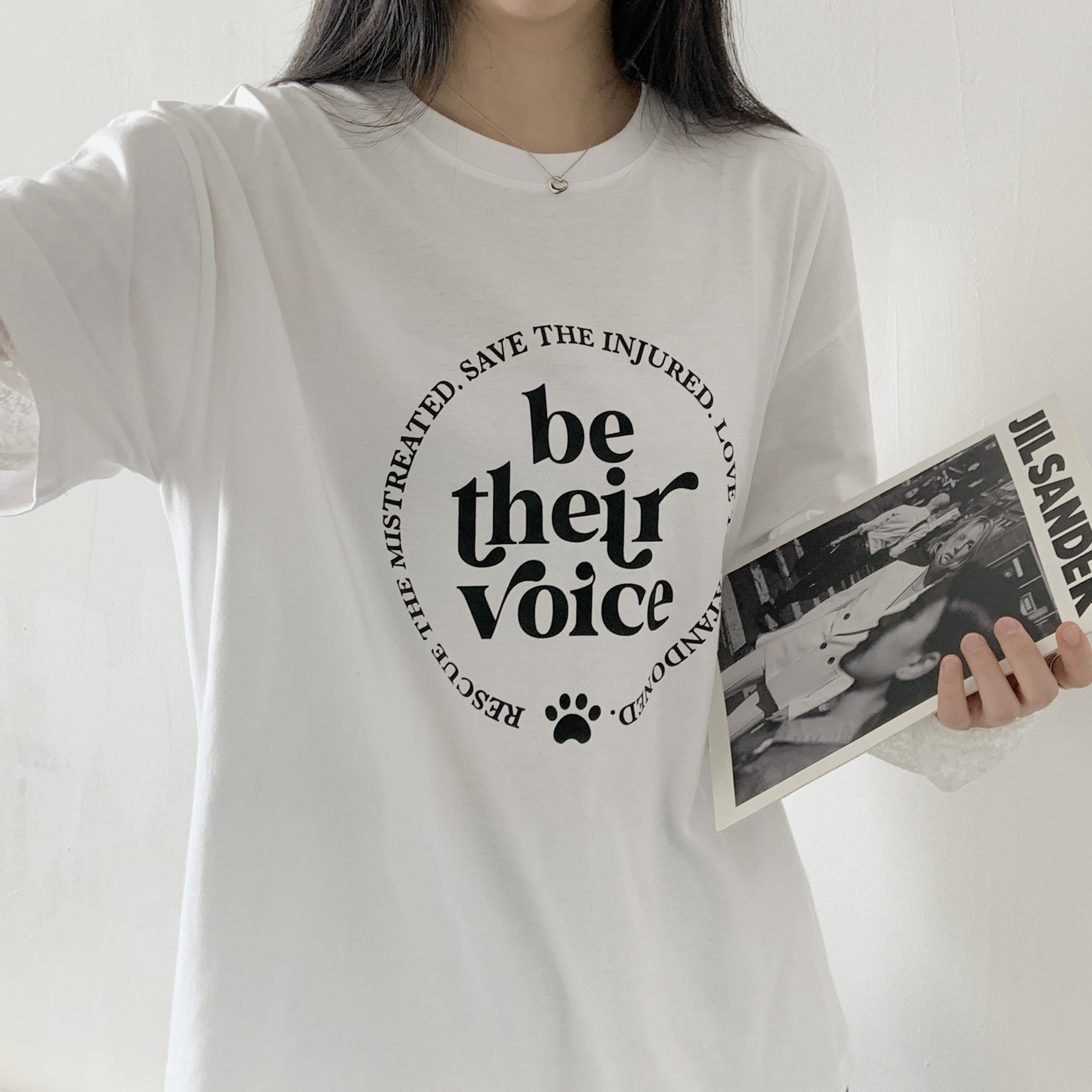 ラウンドネックレイヤード風レタリングプリントTシャツ | 詳細画像8