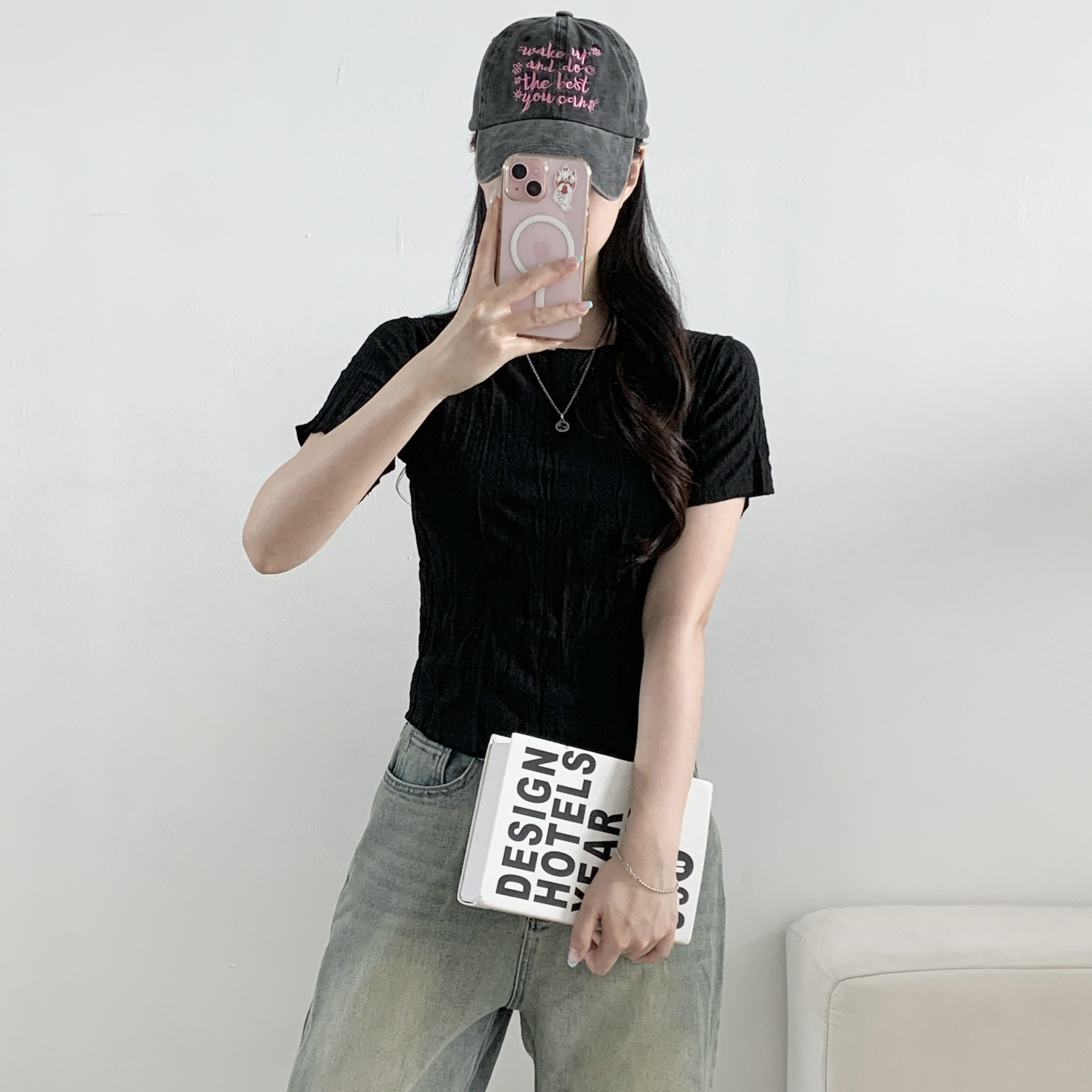 ラウンドネックリンクル無地Tシャツ | 詳細画像5