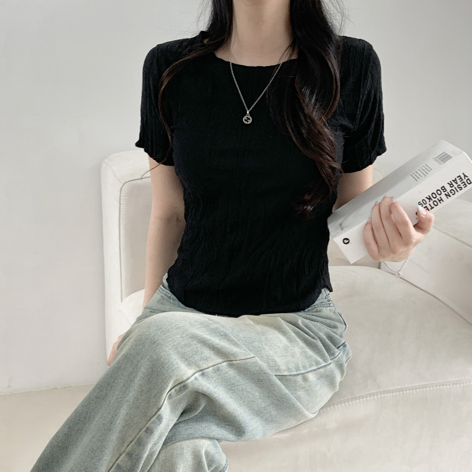 ラウンドネックリンクル無地Tシャツ | 詳細画像7