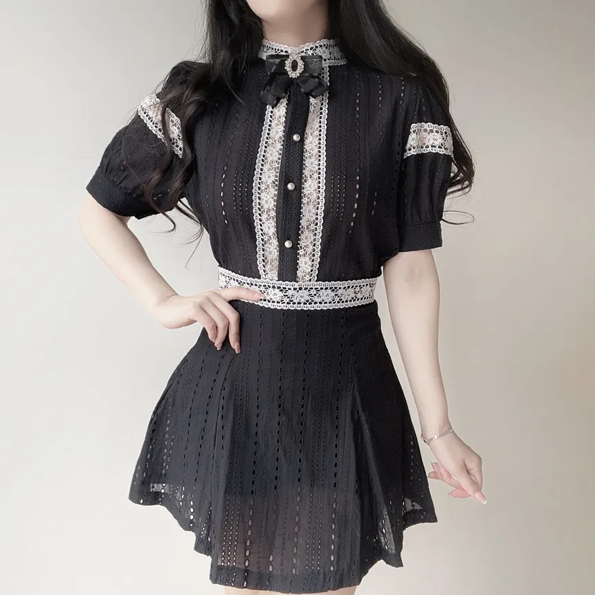 レース刺繍フレアAラインミニスカート | mirangmirang | 詳細画像3