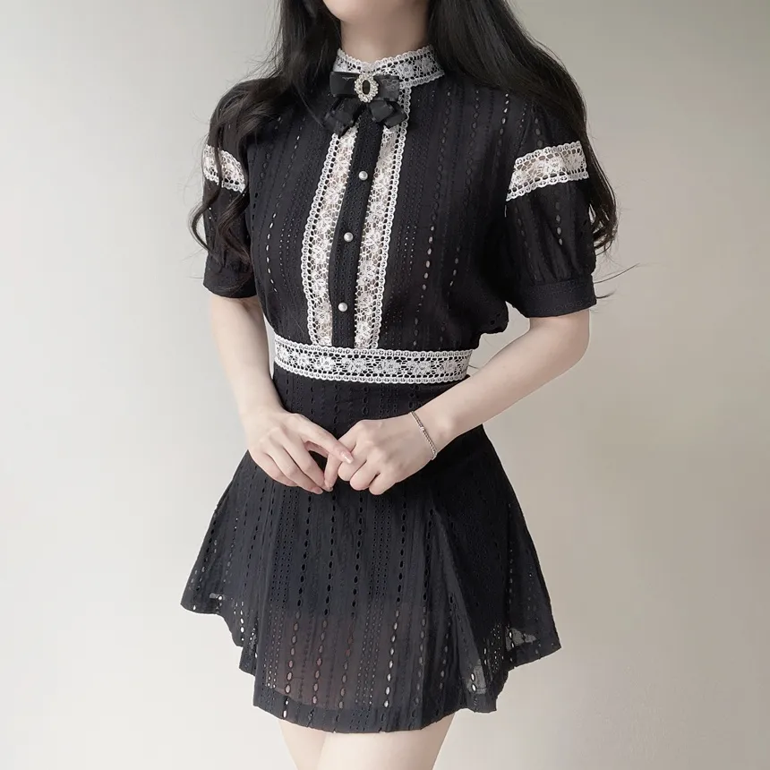レース刺繍フレアAラインミニスカート | mirangmirang | 詳細画像4