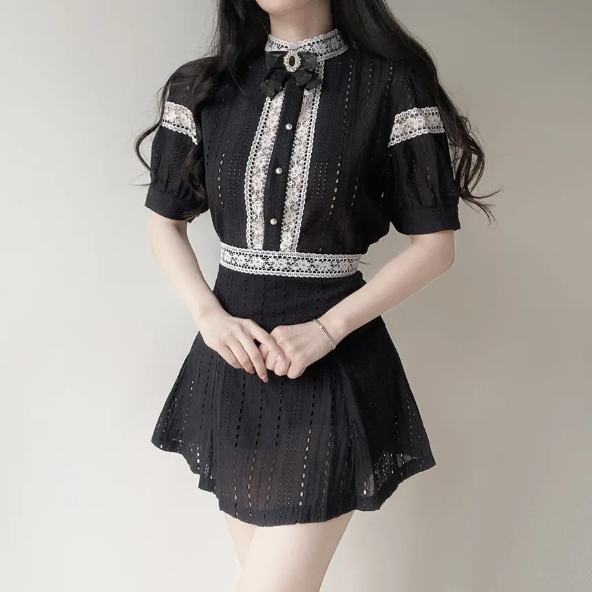 レース刺繍フレアAラインミニスカート | mirangmirang | 詳細画像6