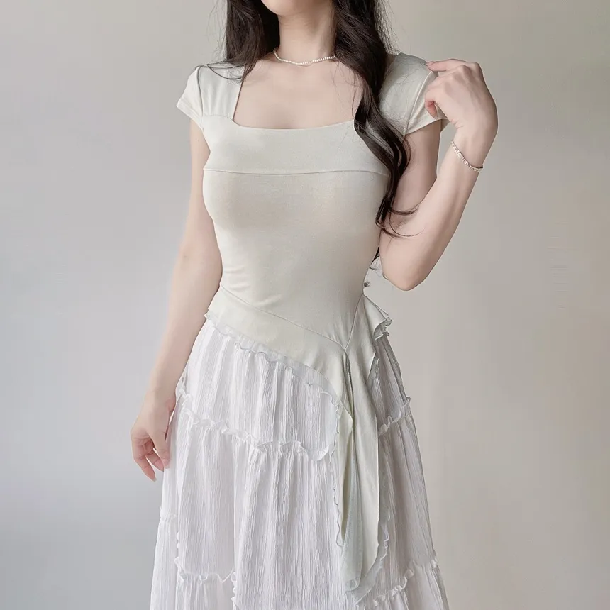 スクエアネック半袖シャーリングTシャツ | mirangmirang | 詳細画像19
